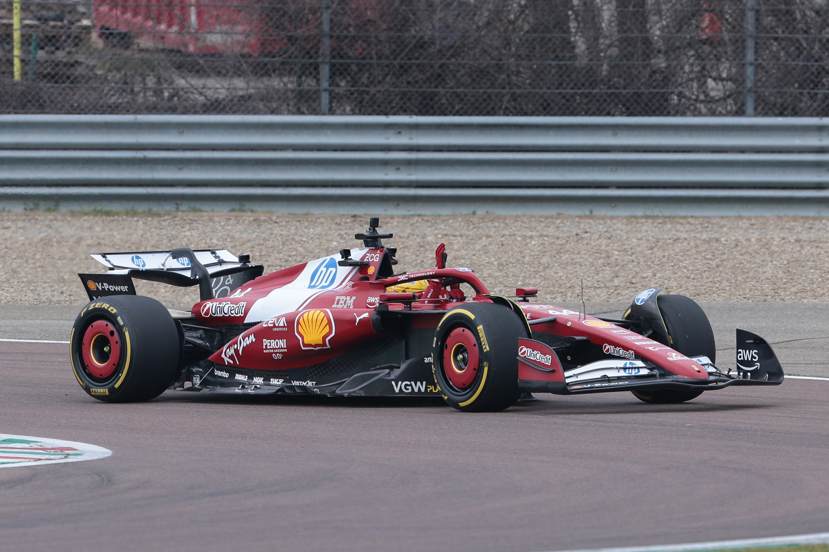 Hamilton drove the SF-25 for the first time on Wednesday