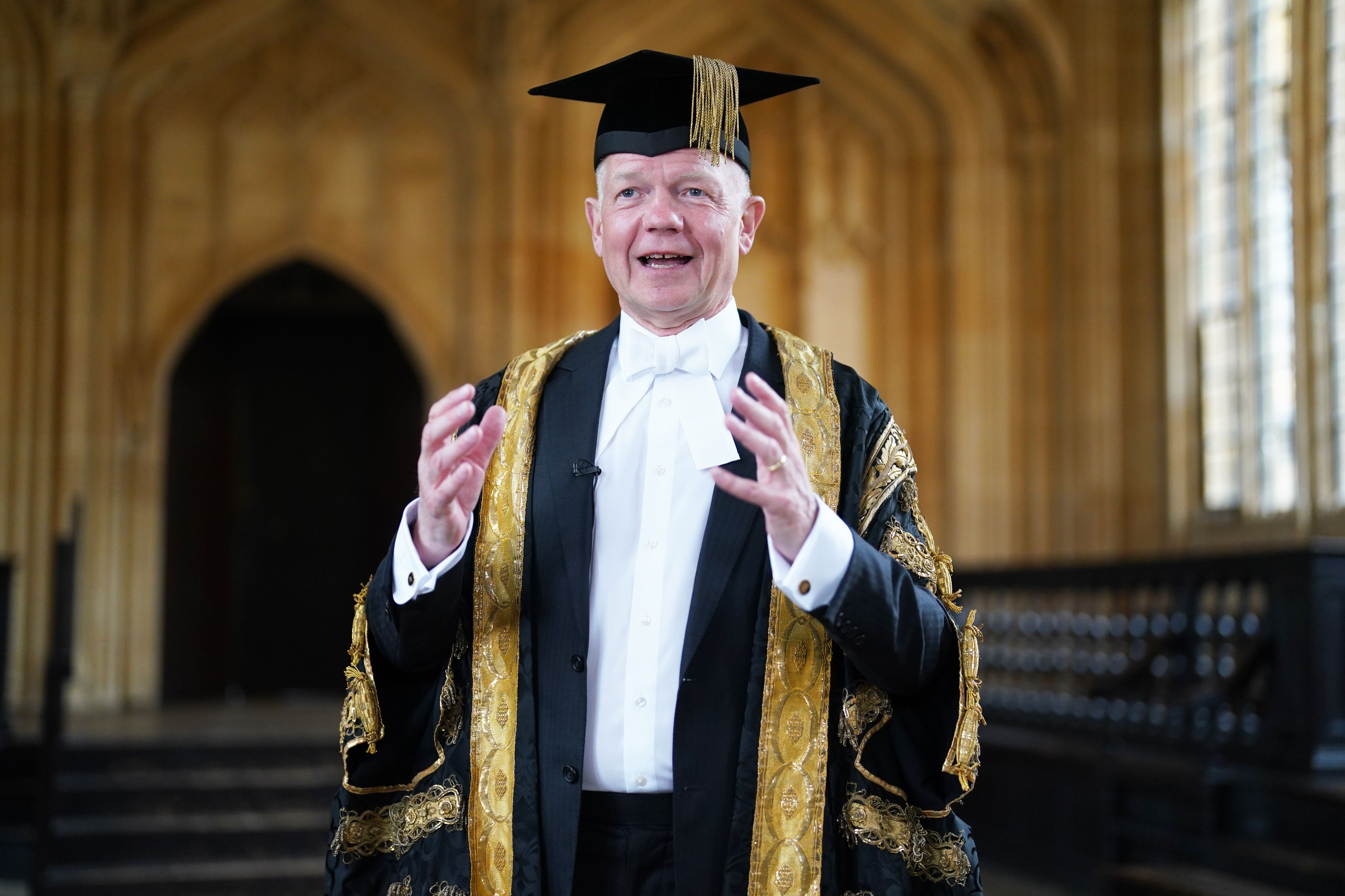 Lord William Hague during his inauguration as the Chancellor of Oxford University at Sheldonian Theatre, Oxford (Jacob King/PA)