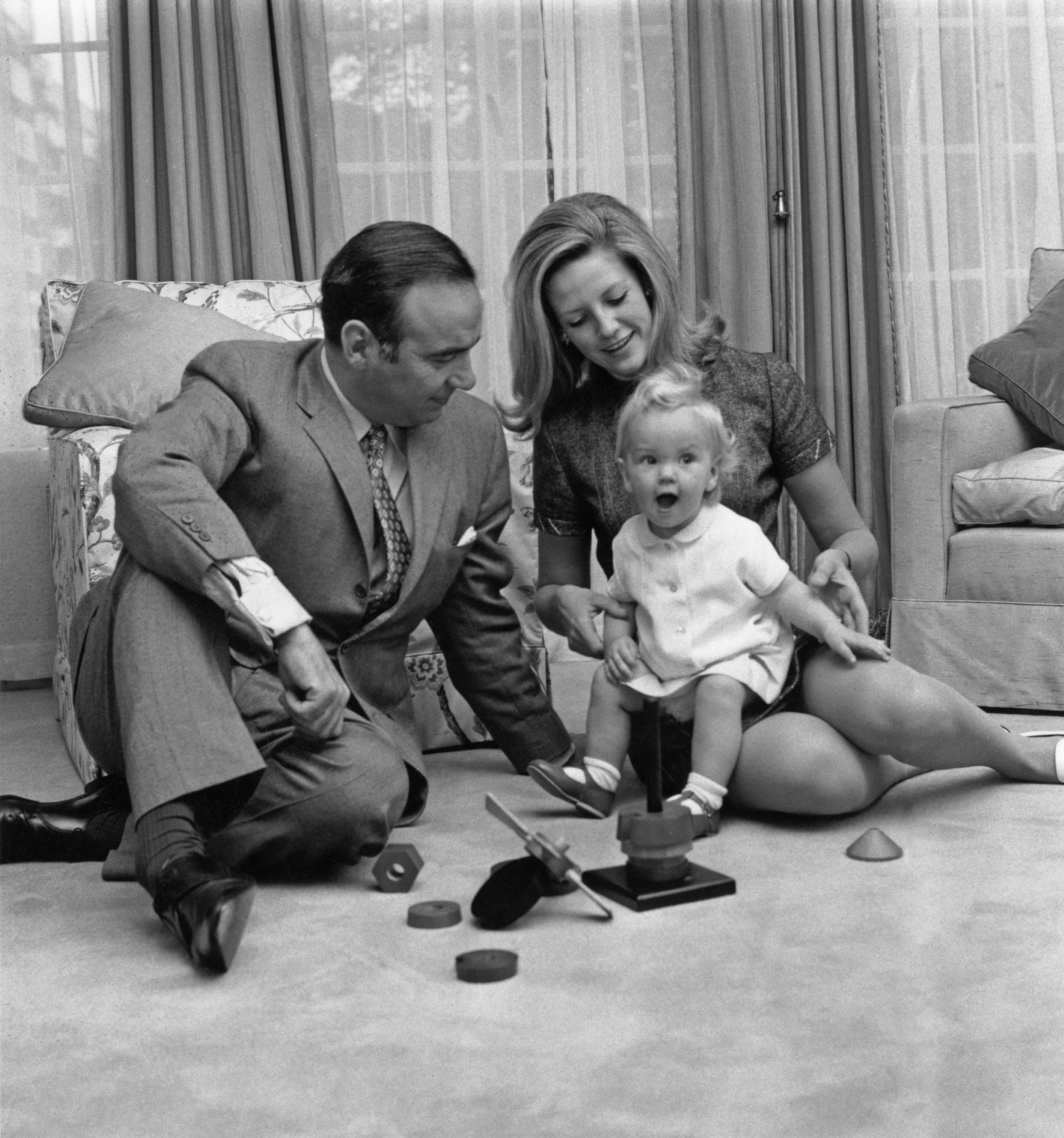 Rupert Murdoch with his second wife Anna Maria Torv and daughter Elisabeth at their home in Sussex Gardens, London, in 1969