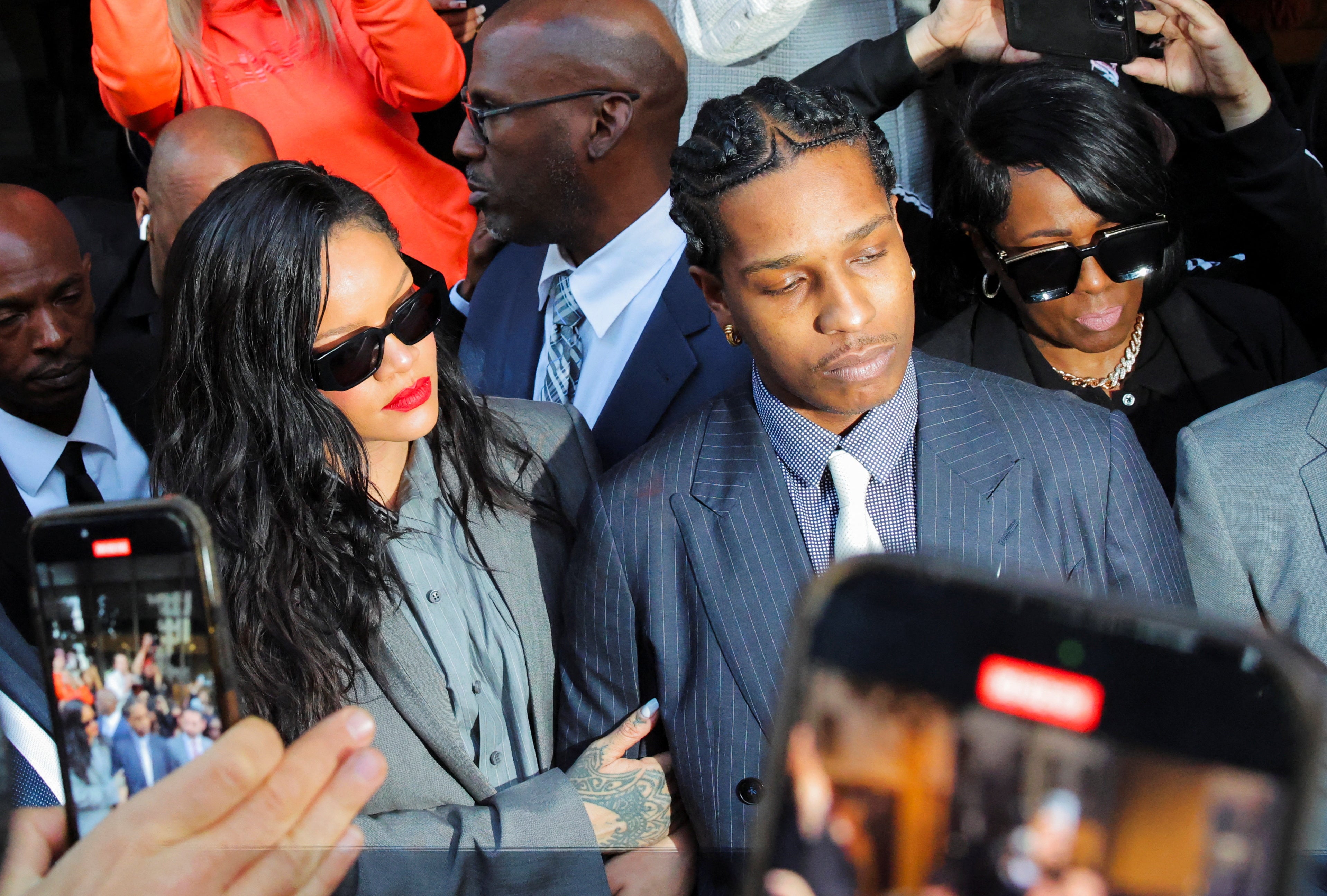 A$AP Rocky exits the courtroom with Rihanna, after he was found not guilty of felony assault. The couple joked they would name their next child ‘A$AP Joe, after his lawyer Joe Tacopina
