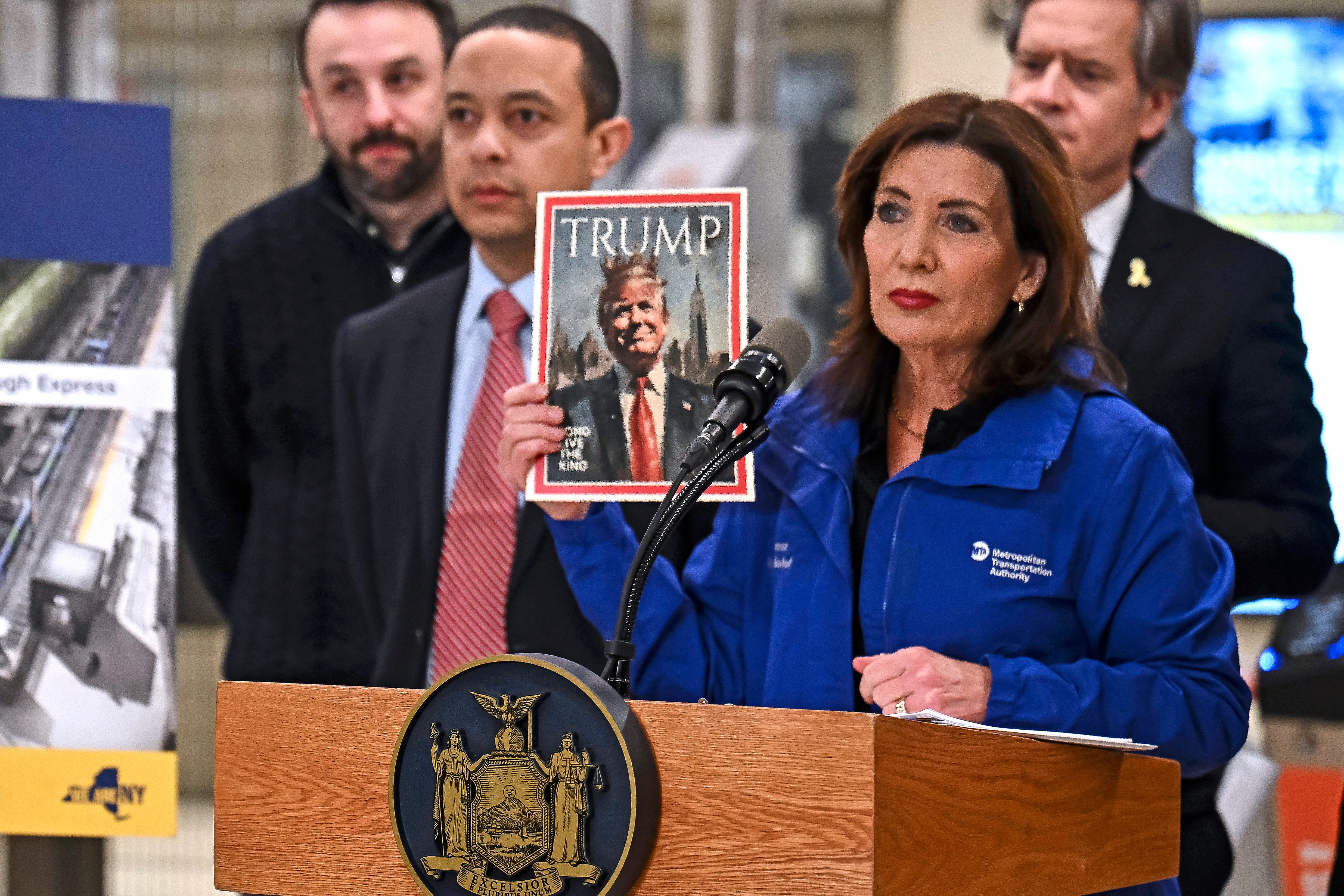 New York Governor Kathy Hochul slammed Trump for declaring himself ‘king’ after trying to strike down congestion pricing, telling supporters: ‘Think about this next time you're stuck in traffic’