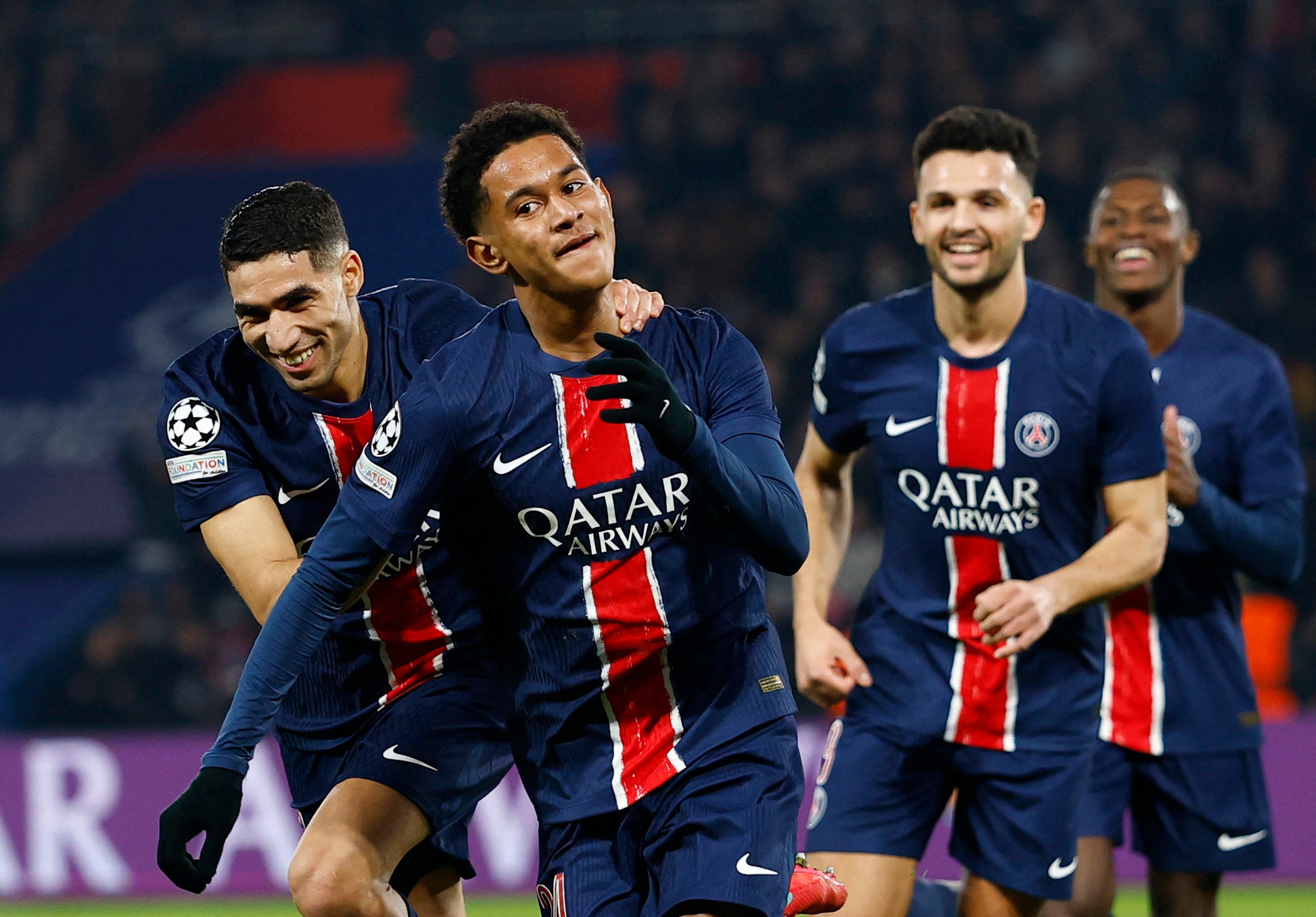 PSG's Senny Mayulu celebrates scoring their seventh goal