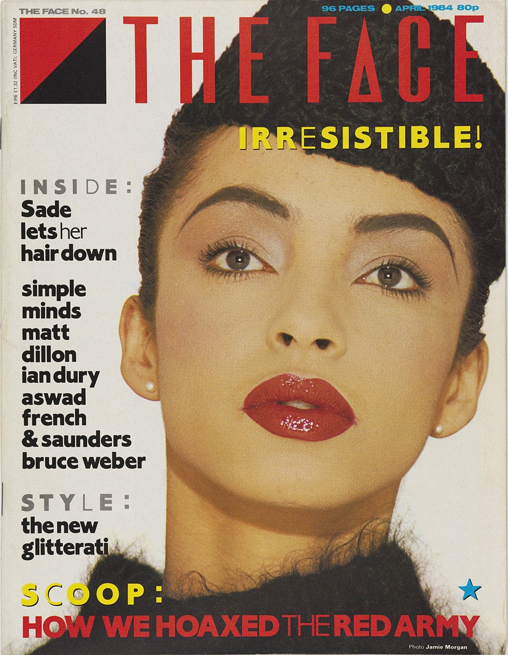 Sade on the cover of ‘The Face’ in 1984, as photographed by Jamie Morgan