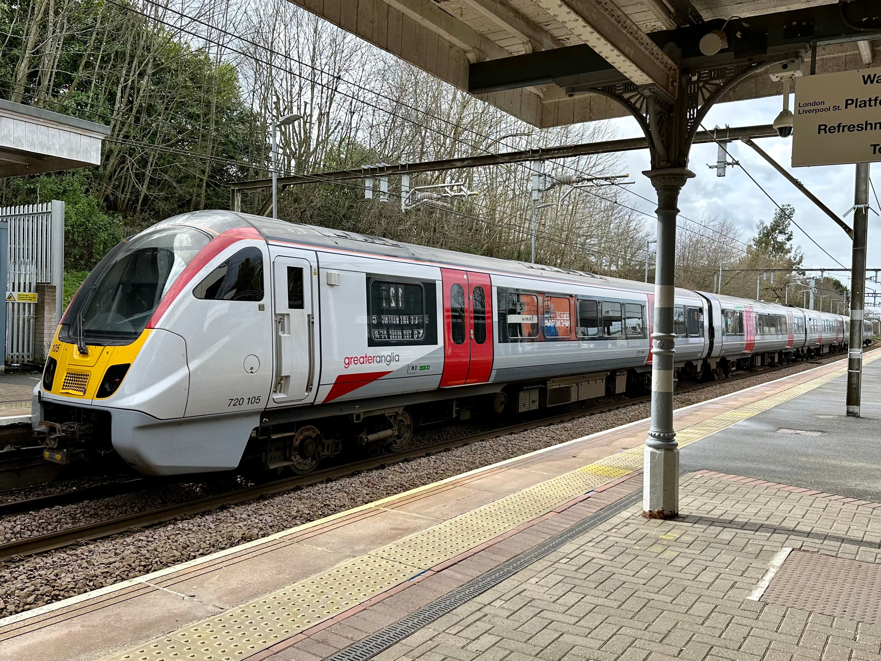 Greater Anglia’s routes between London Liverpool Street and Broxbourne were blocked