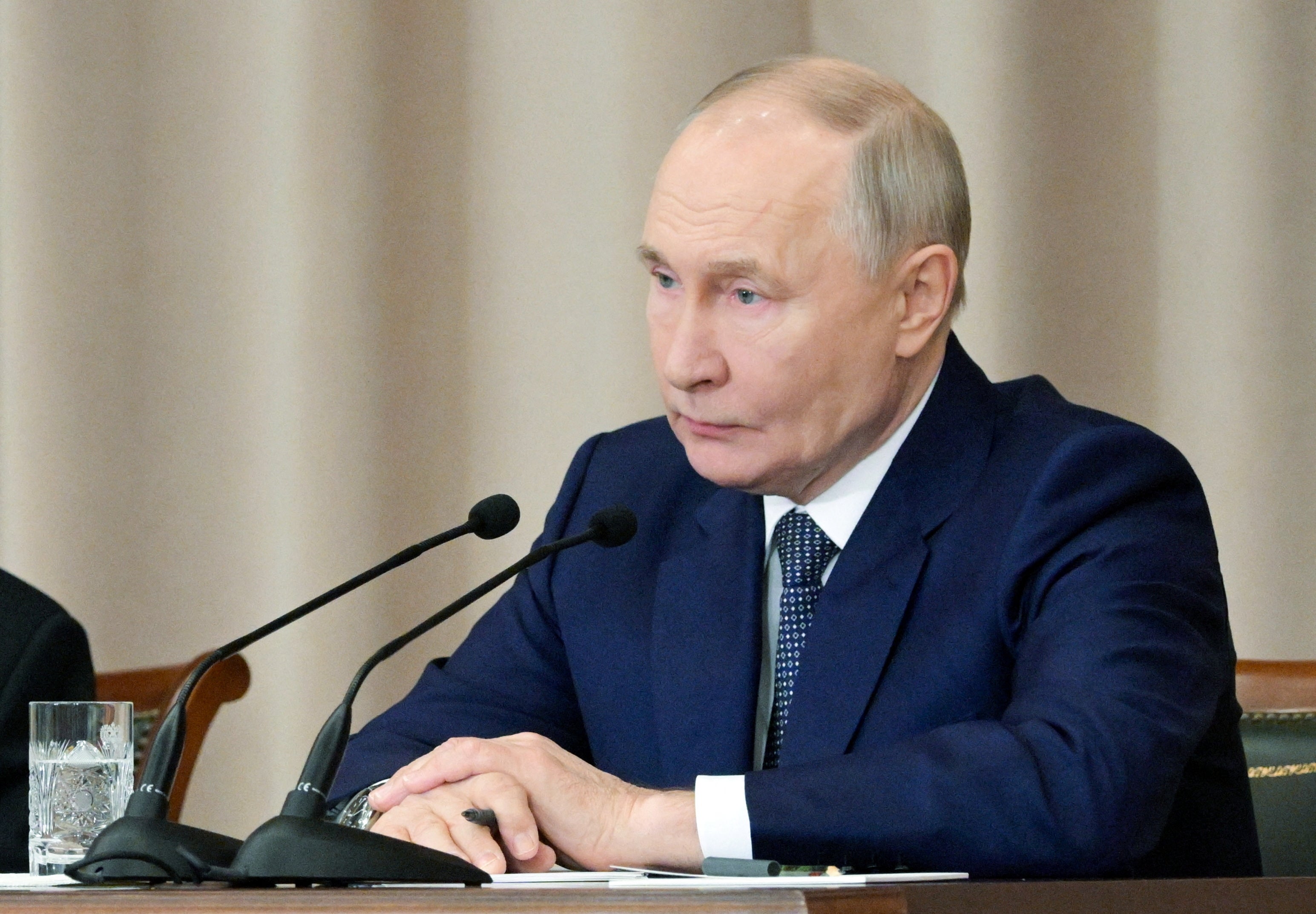 Vladimir Putin pictured at a meeting in Moscow, Russia, on Thursday