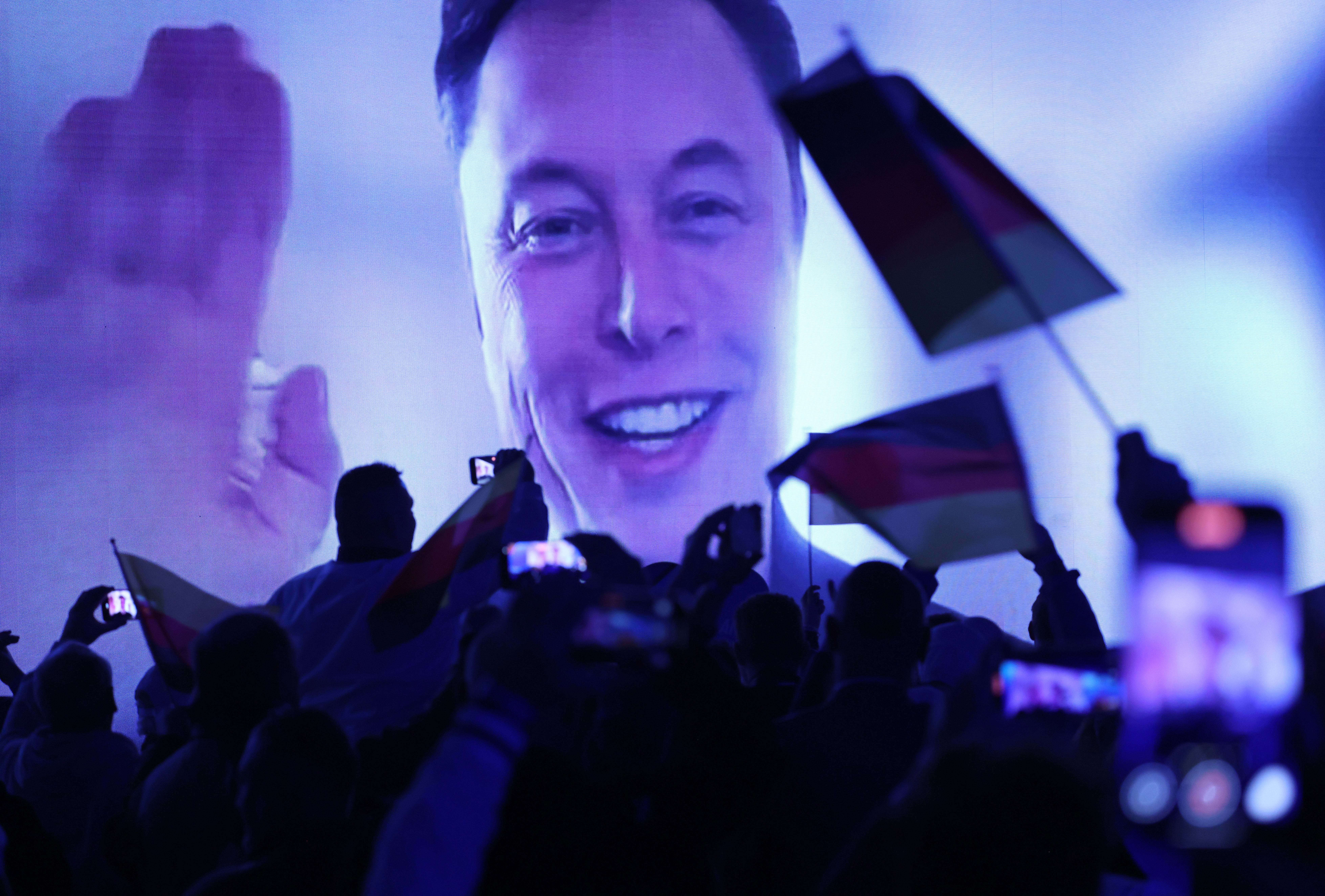 Elon Musk speaks via video at an Alternative fur Deutschland (AfD) rally in January 2025