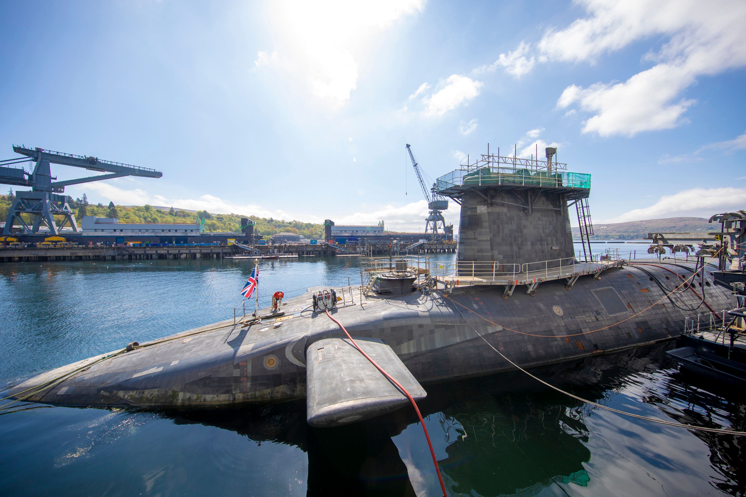 HMS Vigilant at HM Naval Base Clyde, Faslane, which carries the UK’s Trident nuclear deterrent (James Glossop/The Times/PA)