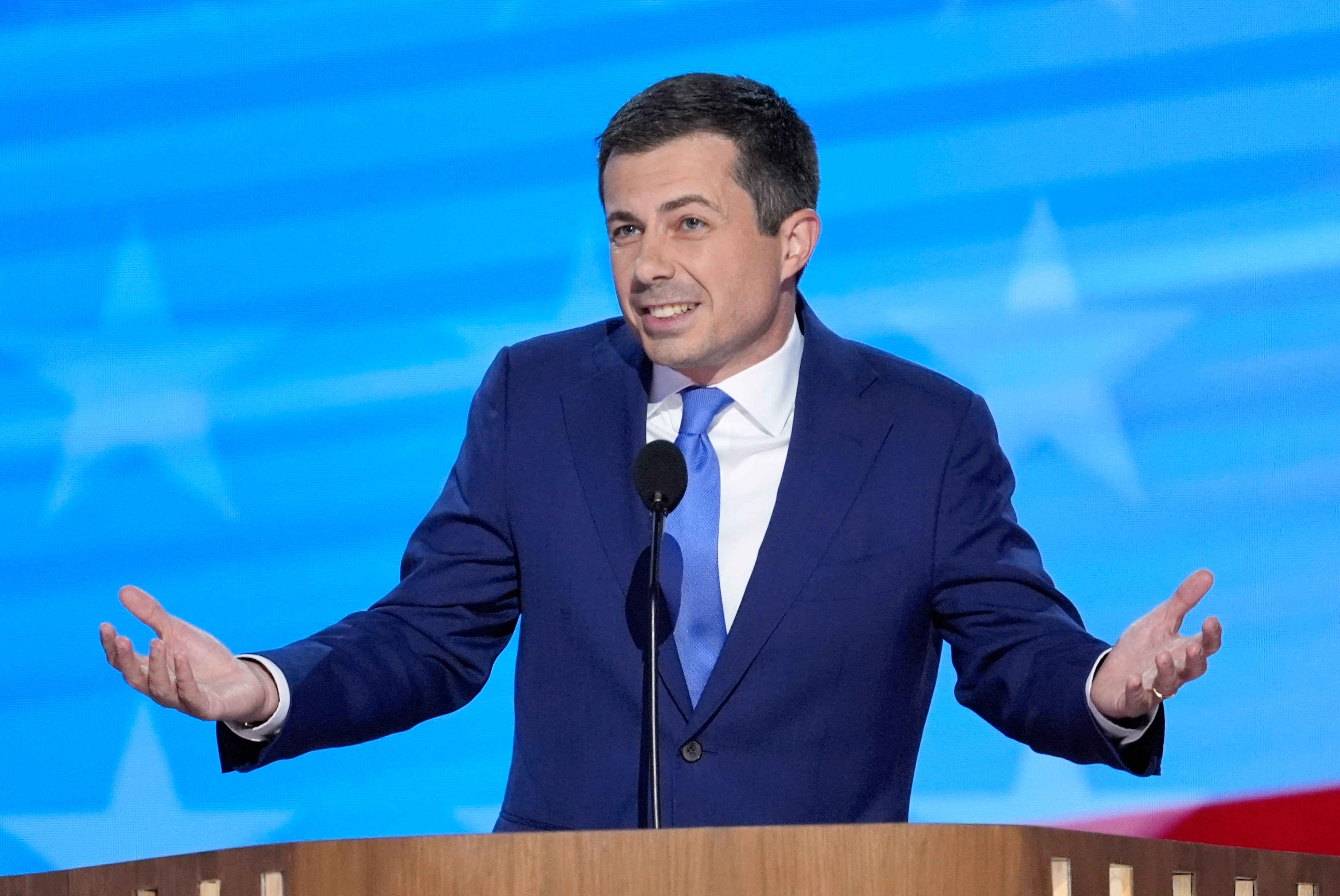 Newsom occupies second place with 15 percent of voters choosing him as their preferred presidential candidate, losing out to former Transport Secretary Pete Buttigieg (pictured), who has 19 percent, according to a new poll