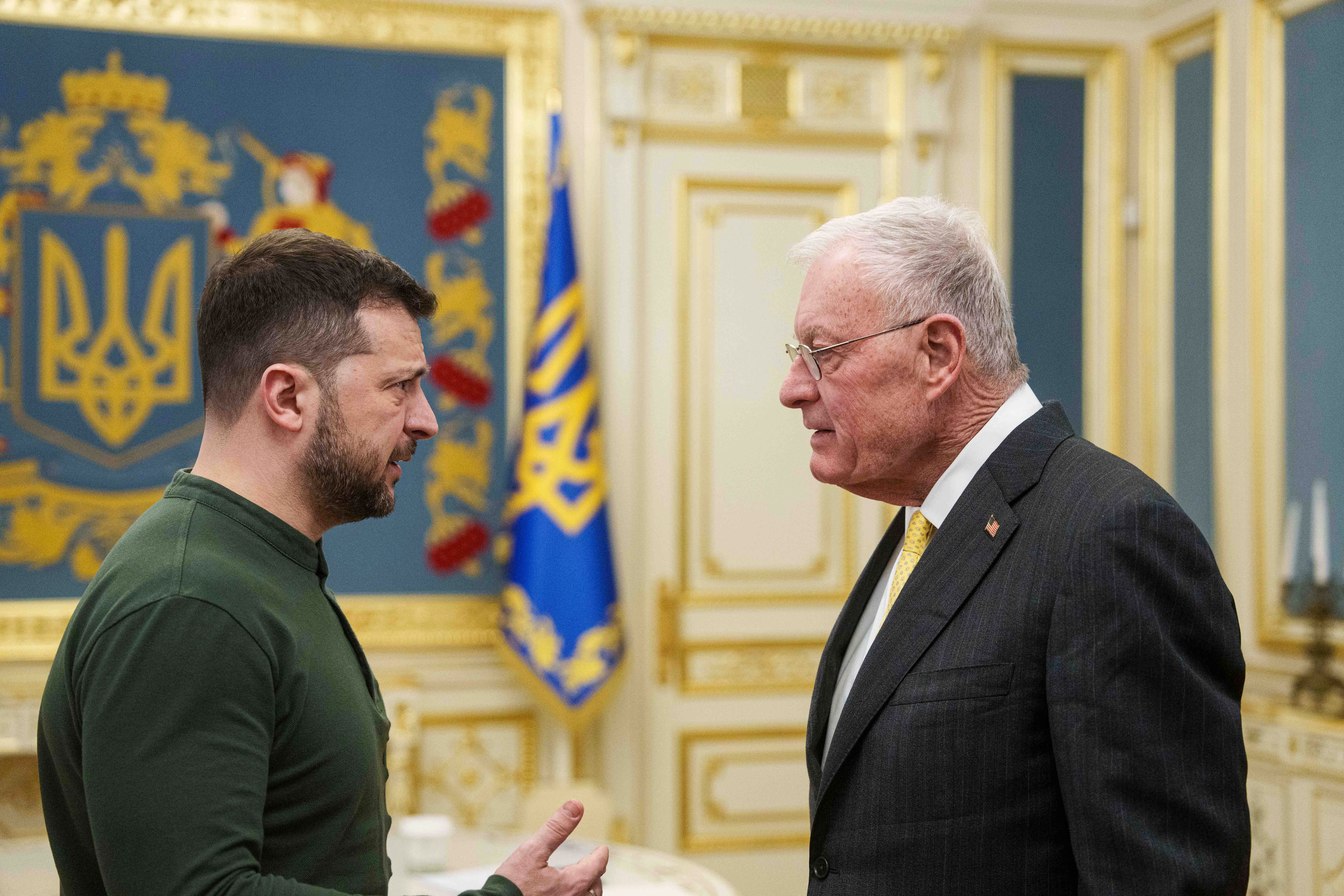 Volodymyr Zelensky pictured with US special envoy for Ukraine and Russia Keith Kellogg on Thursday