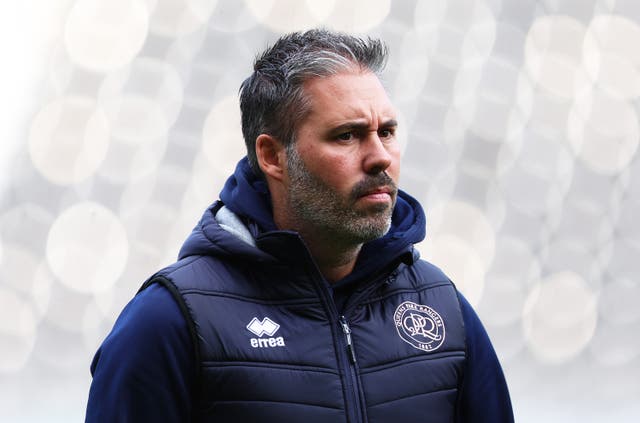 <p>Marti Cifuentes looks on during QPR's Championship match against Derby at Pride Park</p>
