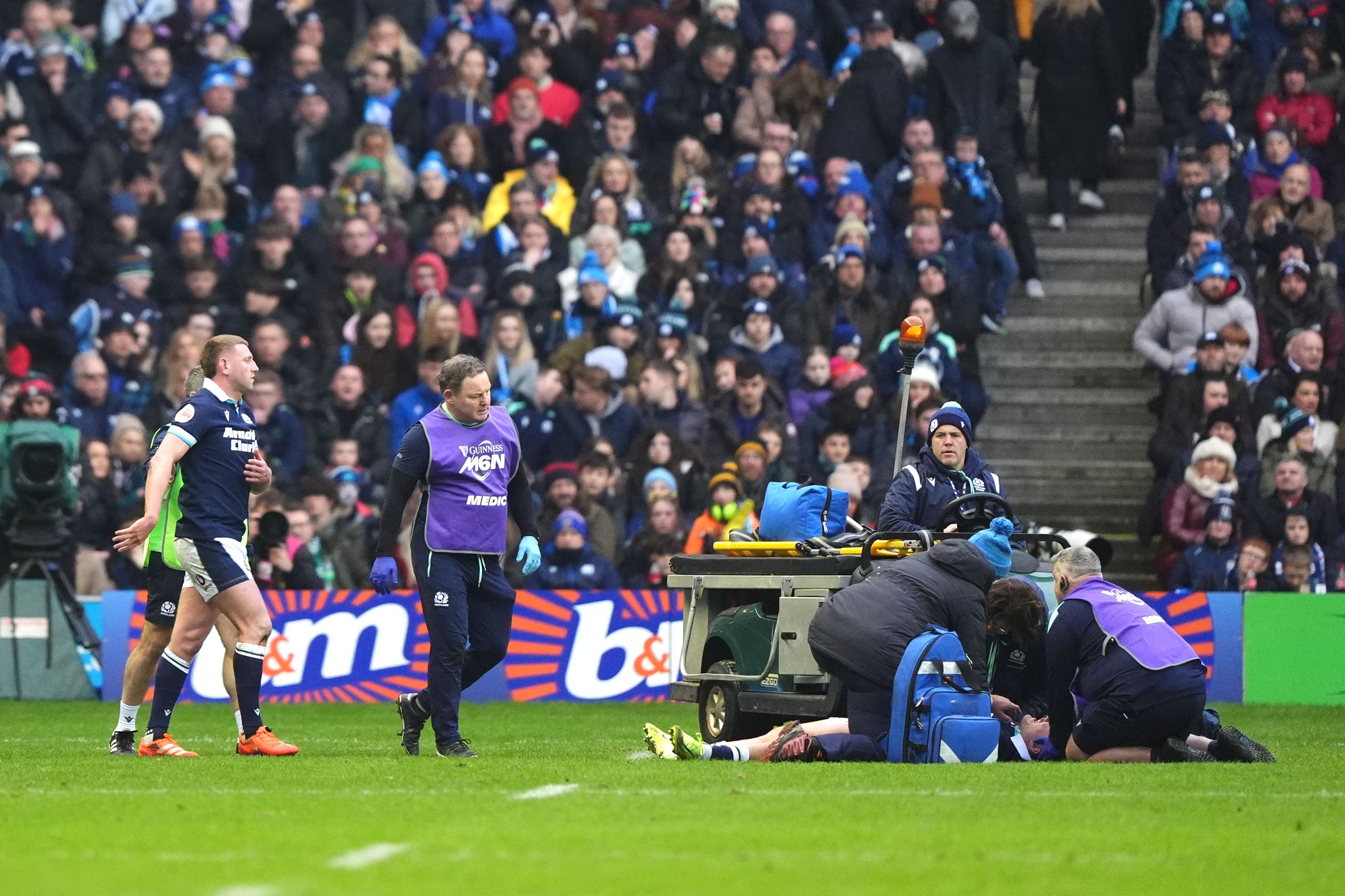 Finn Russell and Darcy Graham were injured in a clash of heads during Scotland’s defeat to Ireland (Andrew Millington/PA)