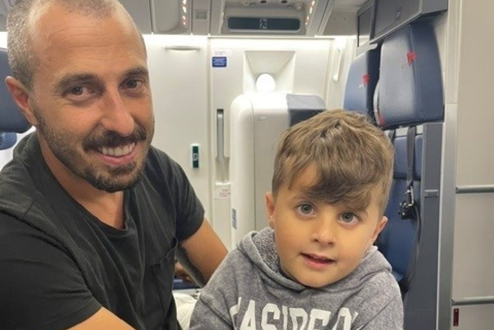 Brendan, 36, with his son Jace, who was diagnosed with a very rare genetic condition and has undergone innovate surgery in London to help his vision (Family handout/PA)