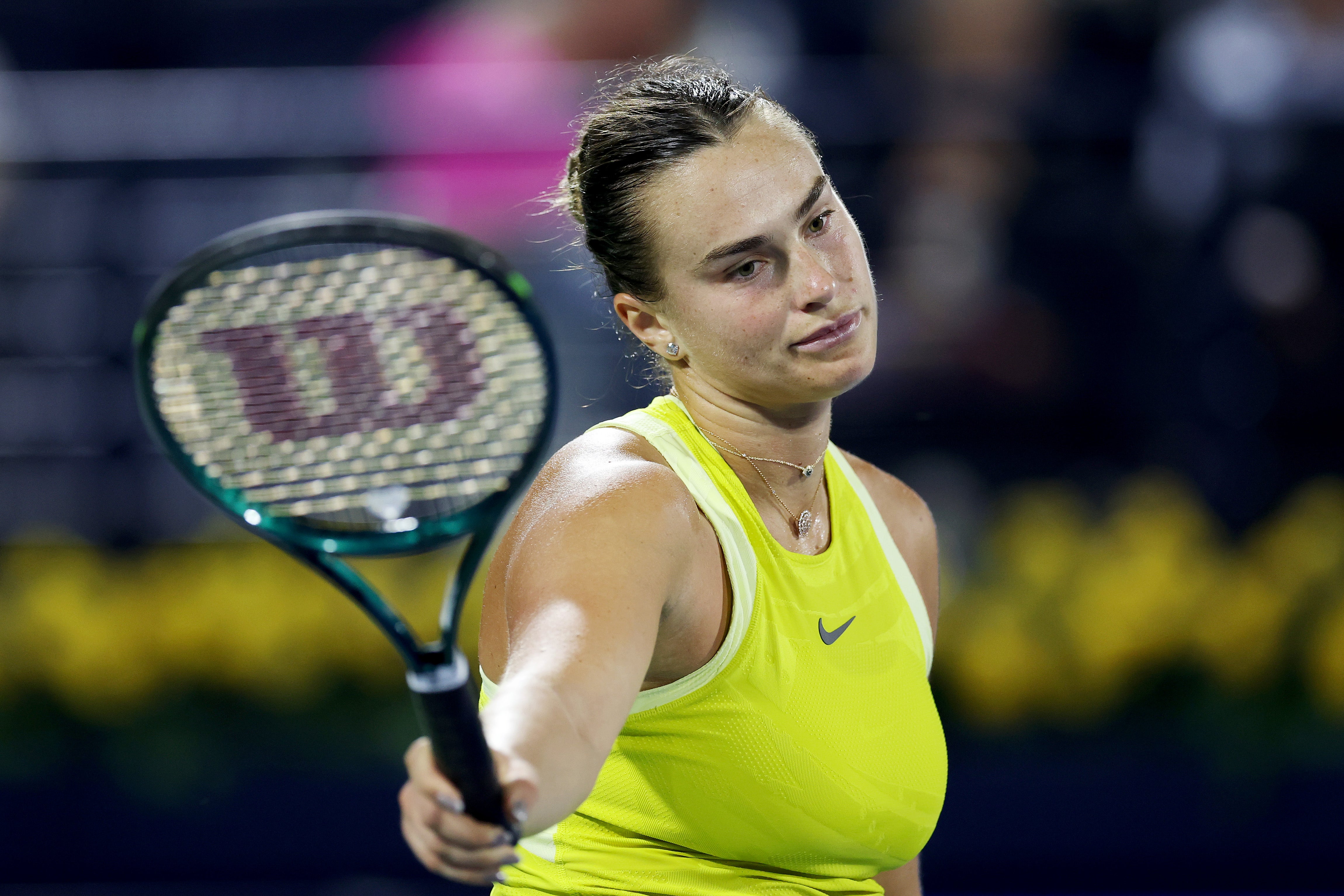 Aryna Sabalenka was beaten by Clara Tauson in the third round in Dubai