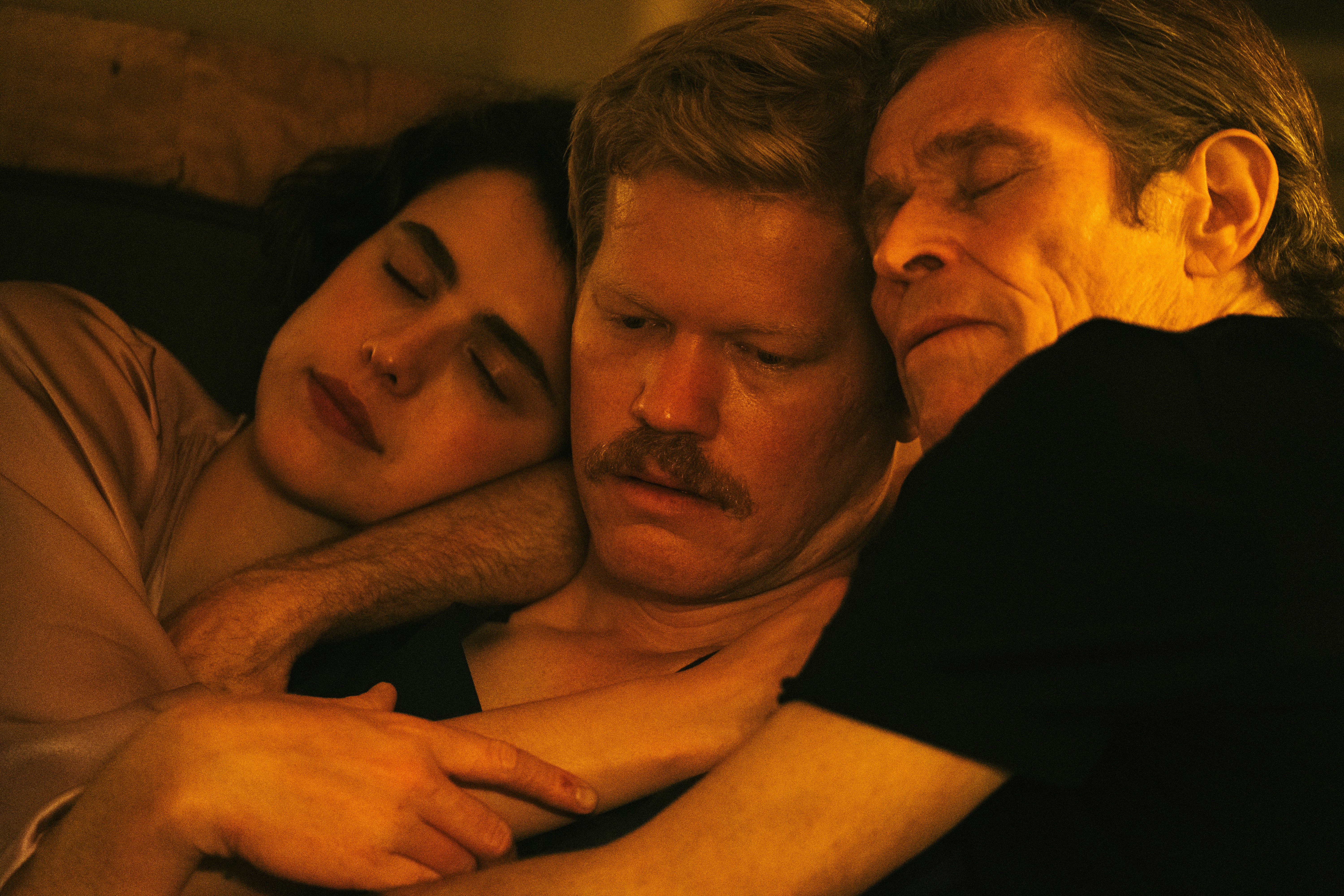 Three’s company: Margaret Qualley, Jesse Plemons and Willem Dafoe in ‘Kinds of Kindness’