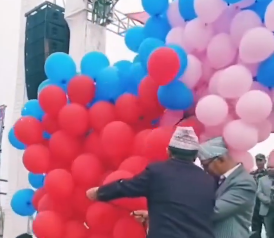 Moments before Hydrogen balloons exploded during an event in Nepal injuring the deputy prime minister and mayor
