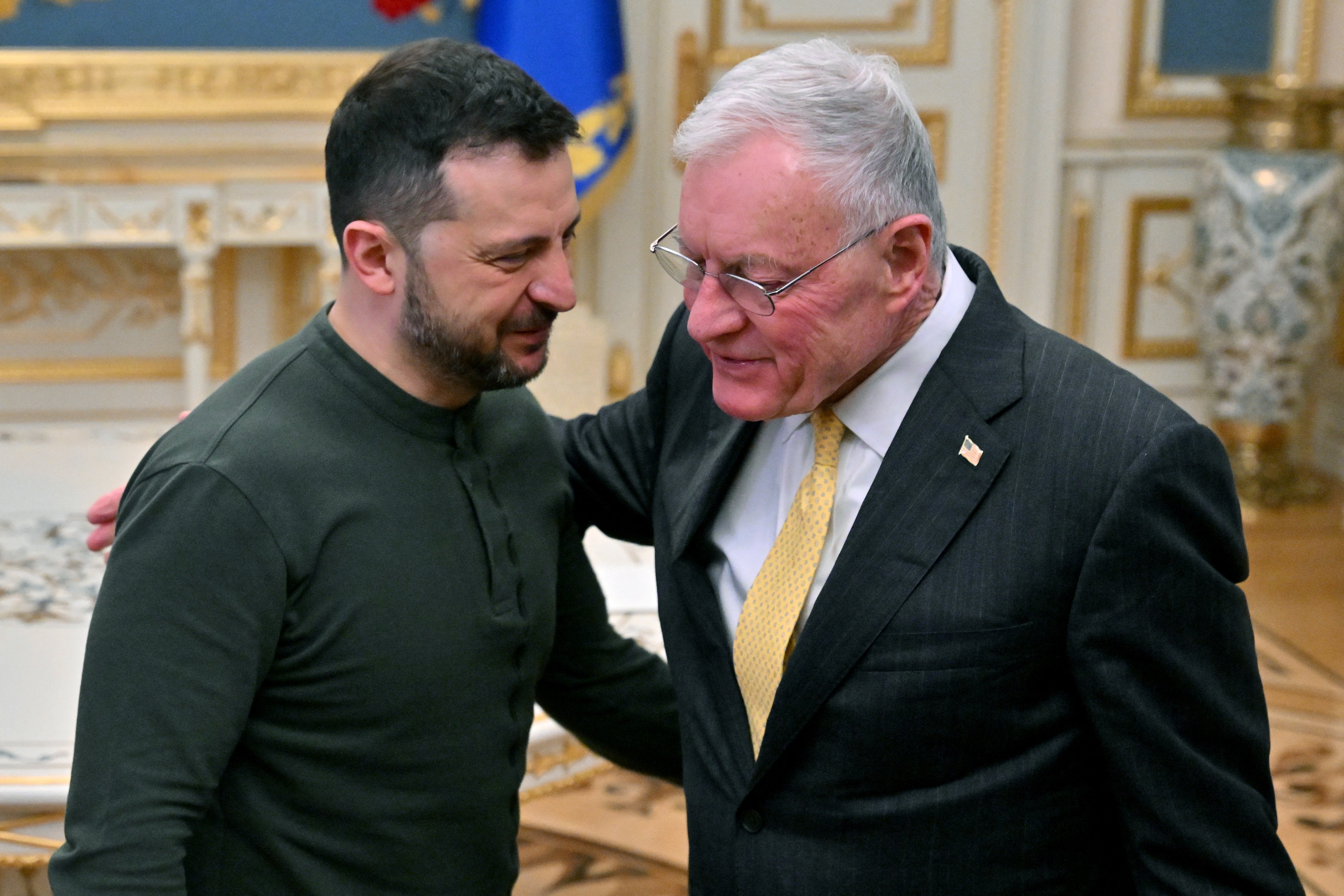 Volodymyr Zelensky greeting US envoy Keith Kellogg in February