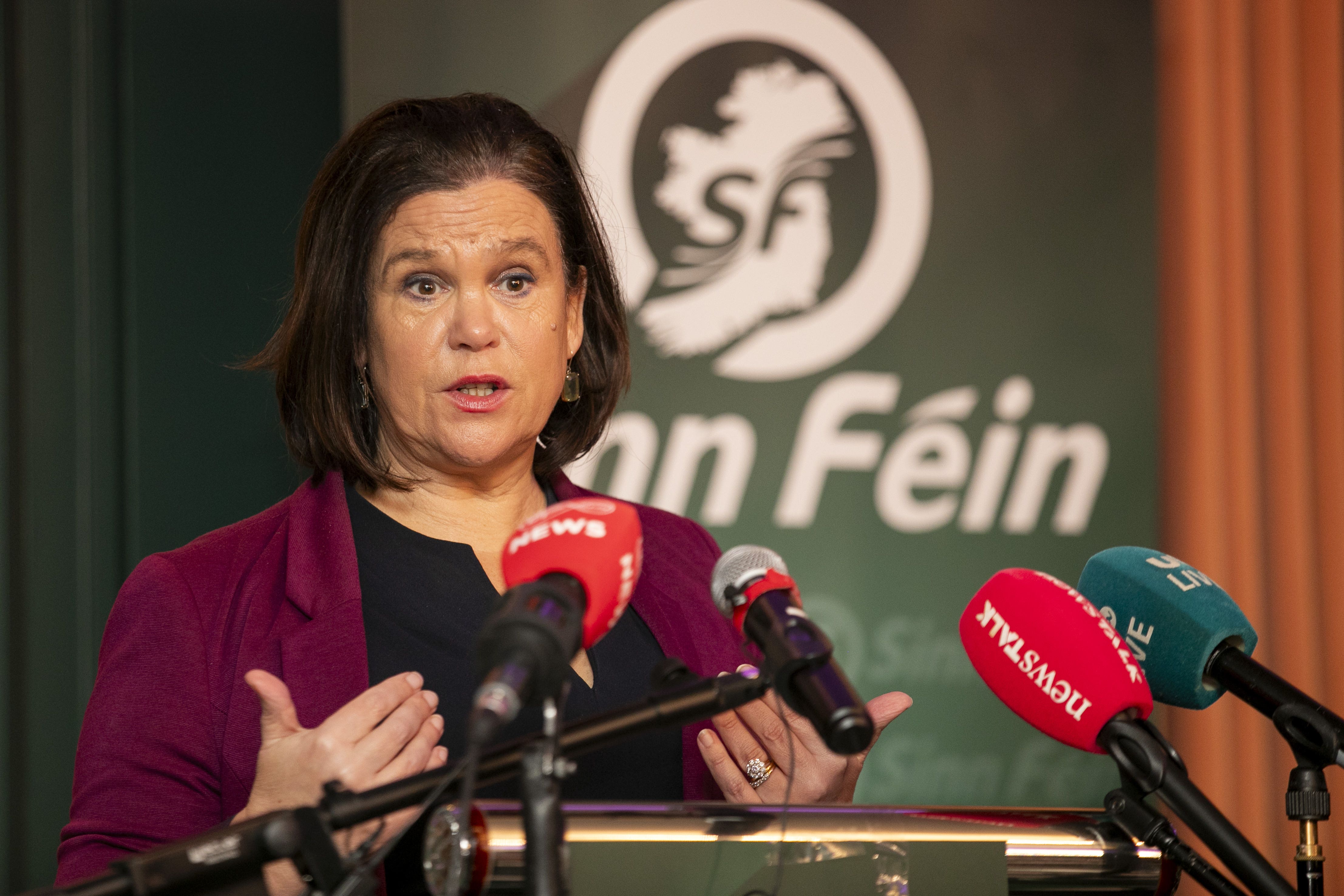 Sinn Fein leader Mary Lou McDonald speaking during a press conference at the Alex Hotel in Dublin (Gareth Chaney/PA)