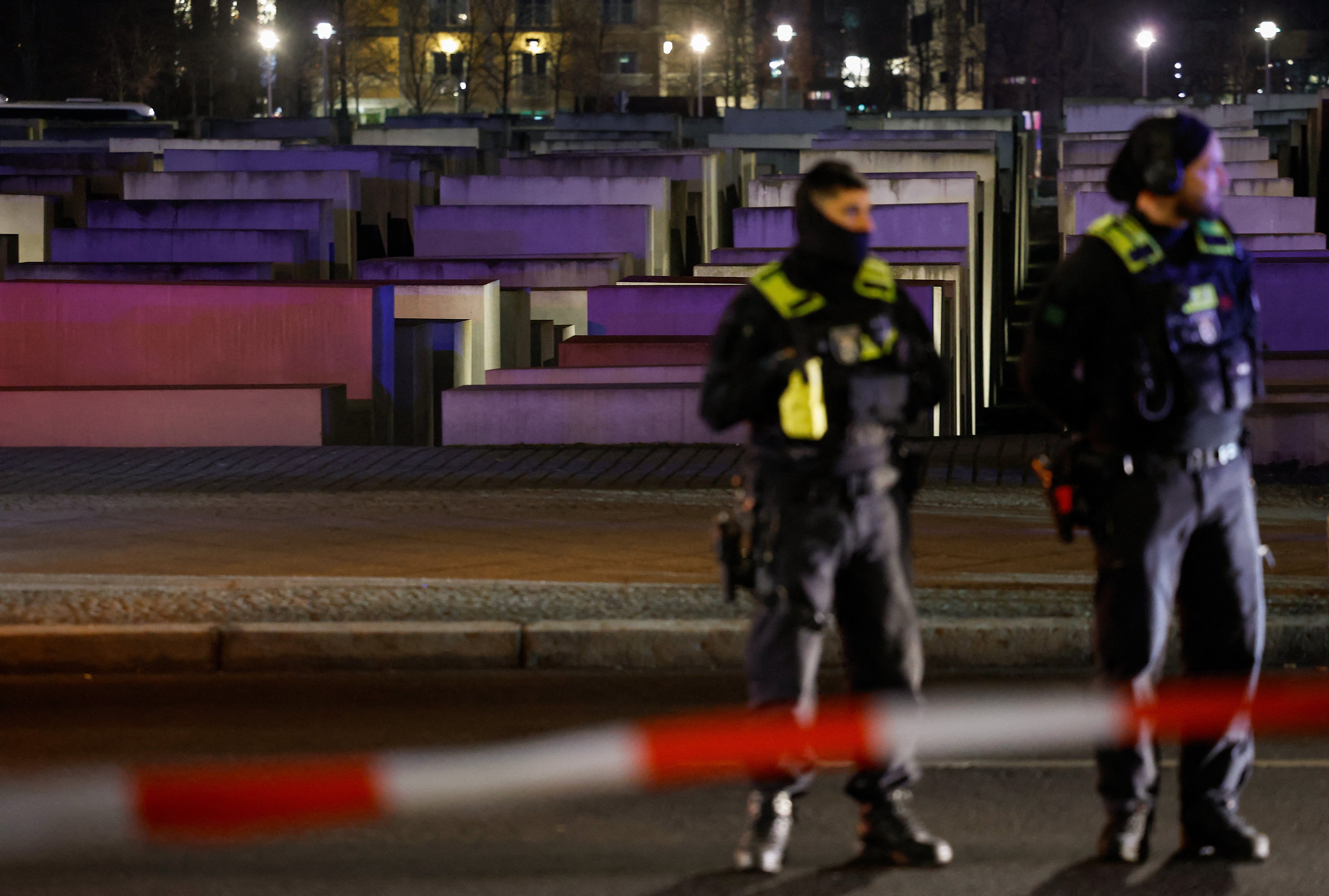 Police officers at the cordoned off scene at Berlin's Holocaust memorial