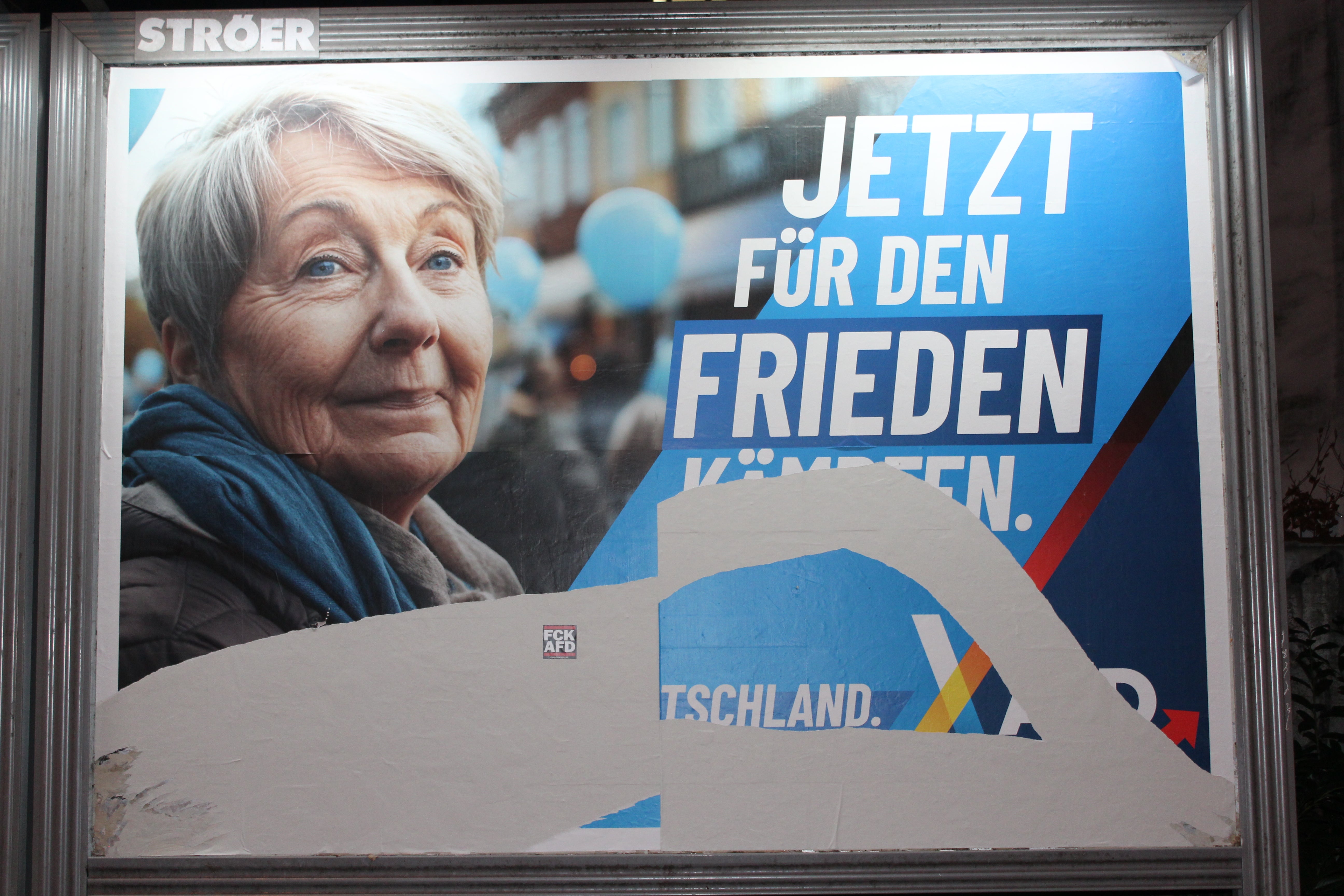 An Alternative for Germany (AfD) poster defaced in Munich