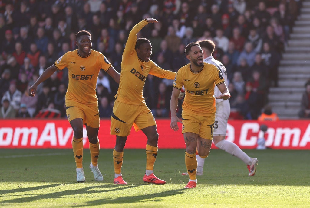 Matheus Cunha of Wolverhampton Wanderers celebrates scoring his team's winner