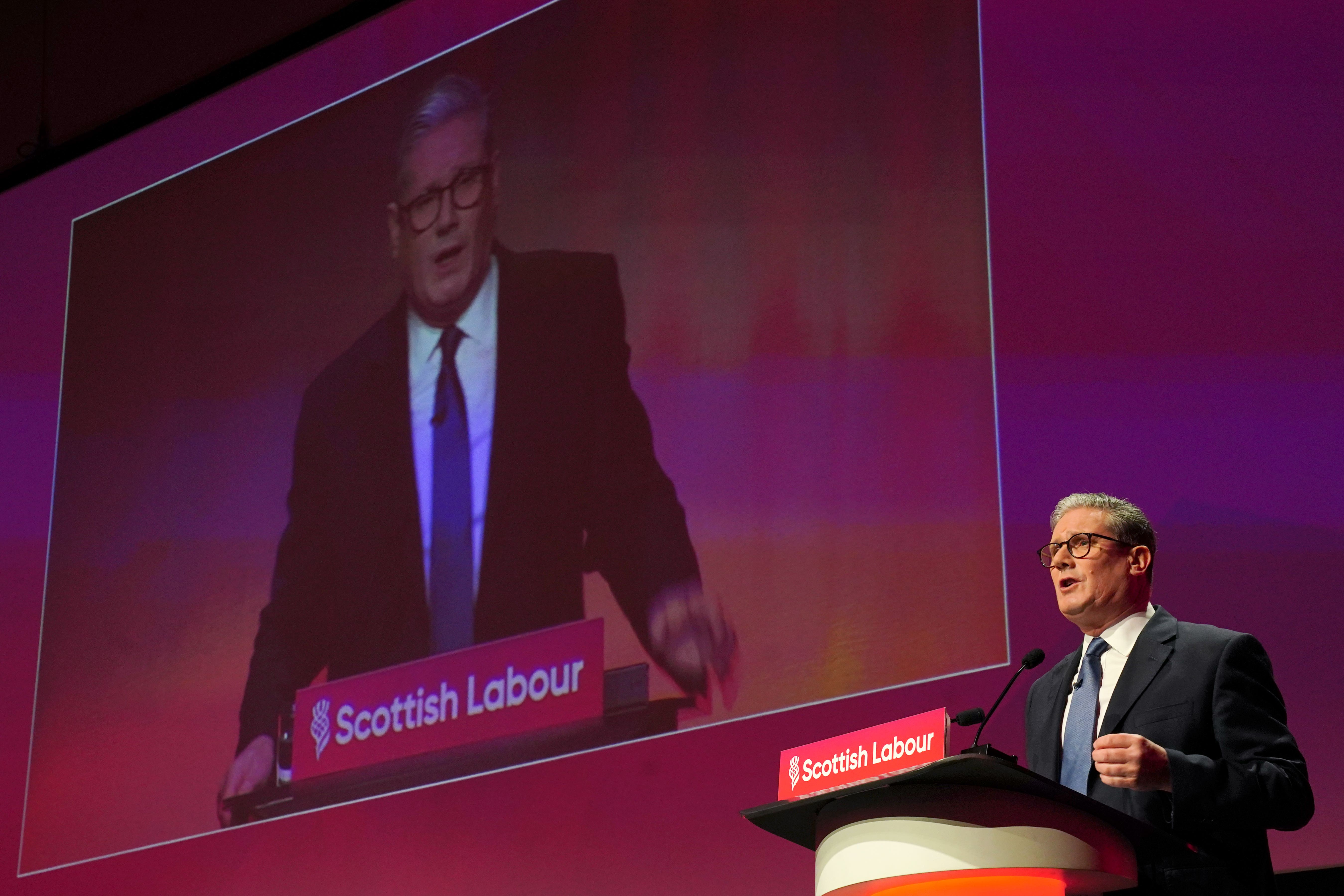 Prime Minister Sir Keir Starmer delivers his keynote speech during the Scottish Labour Party conference (Jane Barlow/PA)
