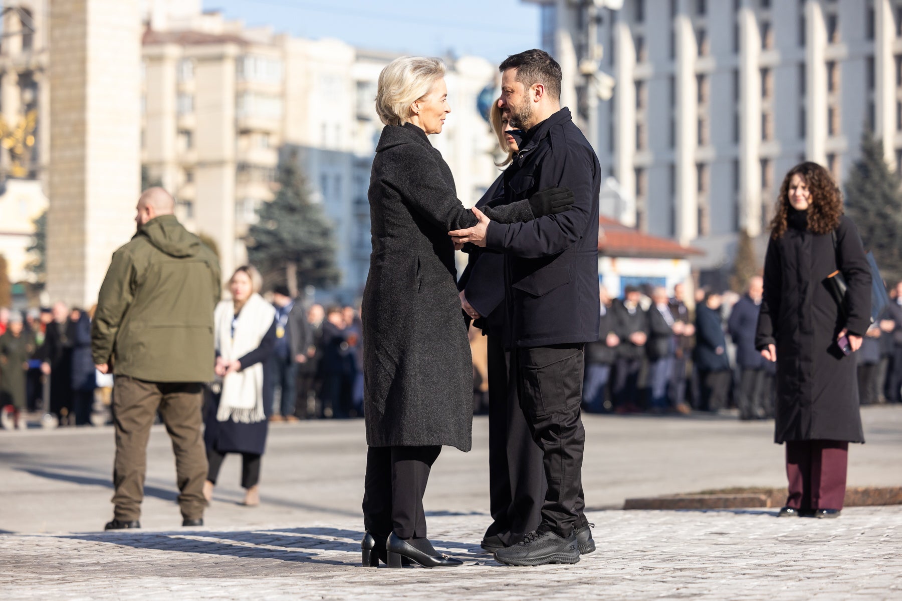 Volodymyr Zelensky greets European Commission president Ursula Von der Leyen in Kyiv on Monday