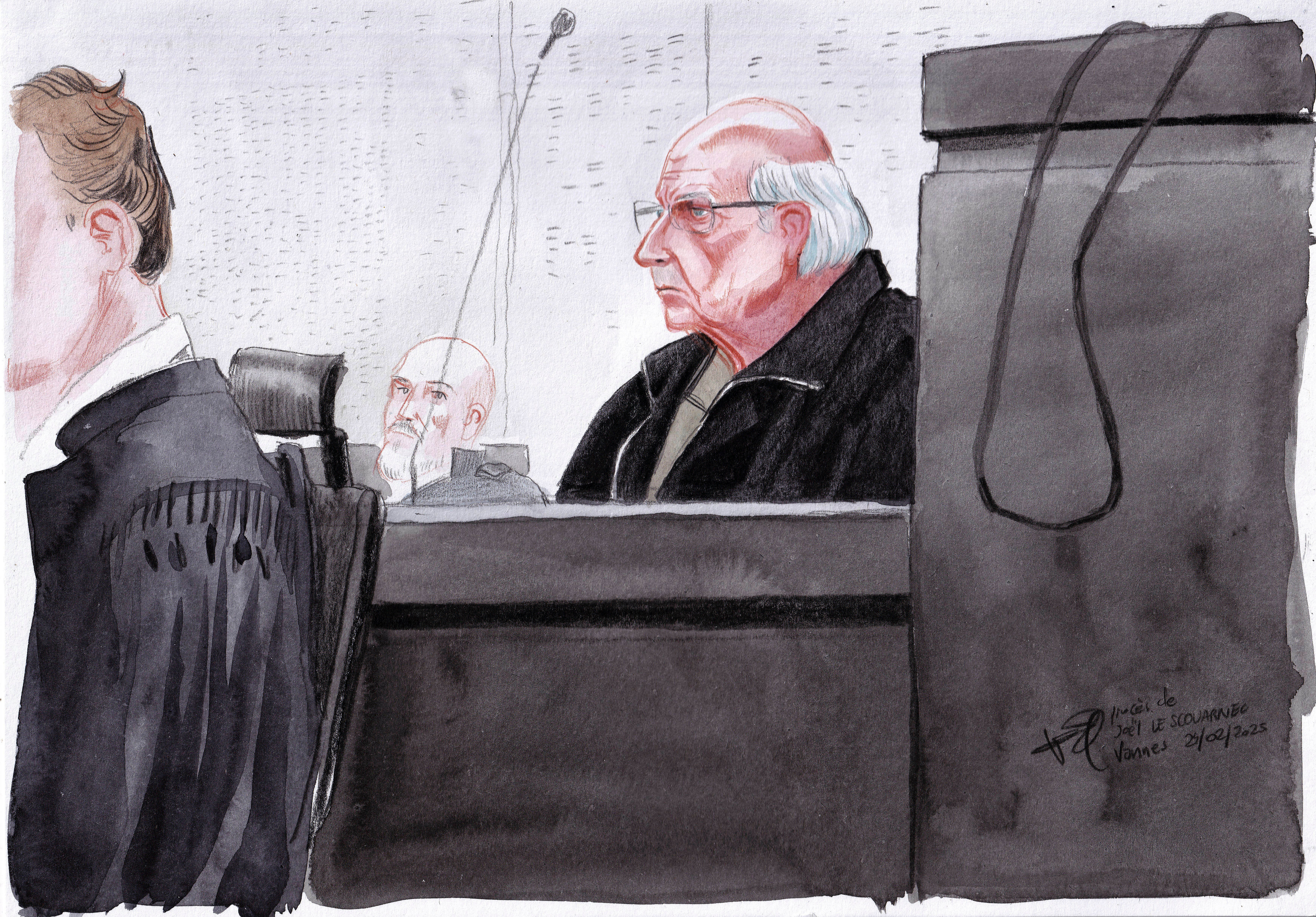 This courtroom sketch by Valentin Pasquier shows Joel Le Scouarnec, now 74, sitting in courtroom