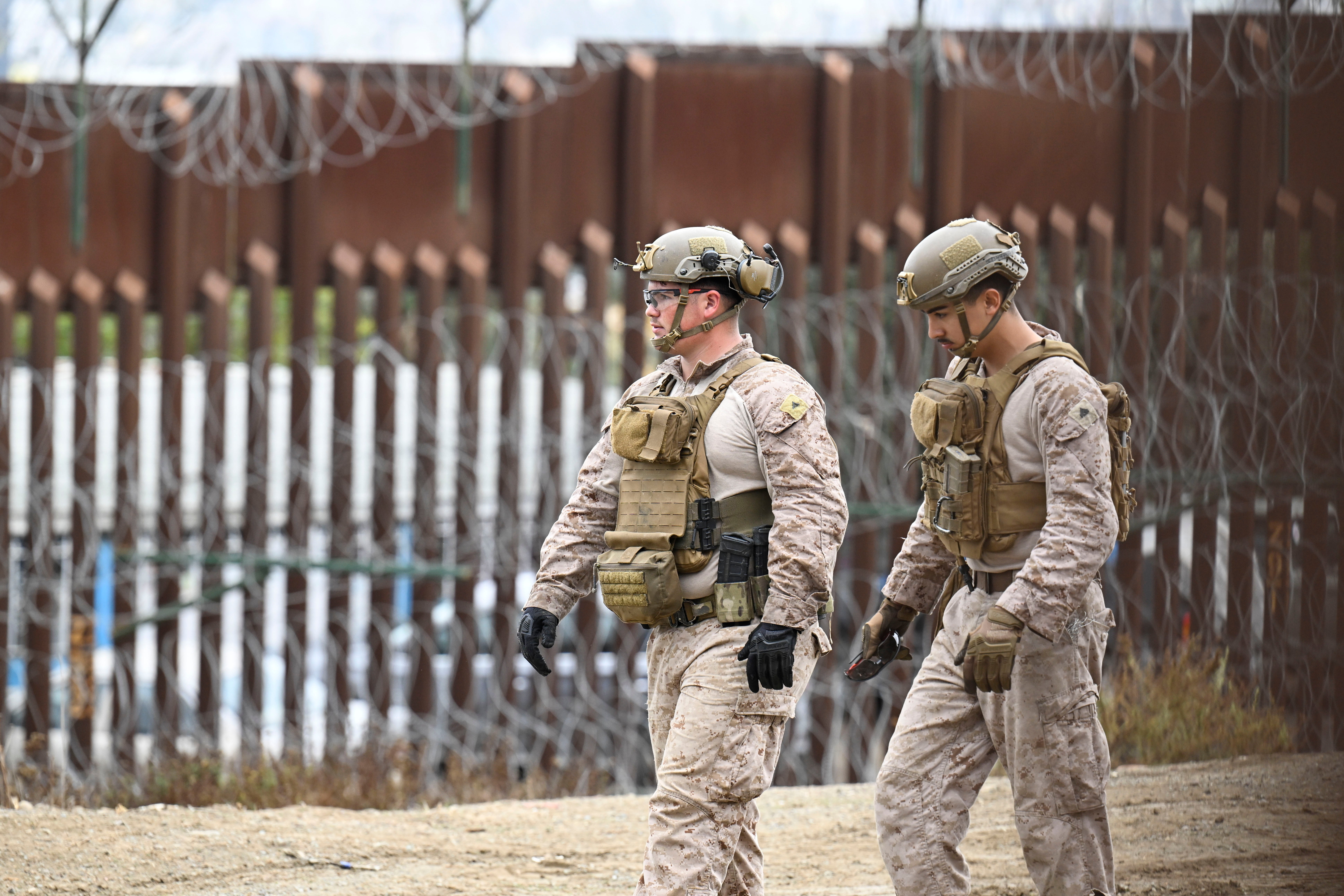 U.S. Marines pictured along the U.S.-Mexico border near the San Ysidro Port of Entry, where Mooney was first detained, in San Diego with Tijuana, Mexico, in the background