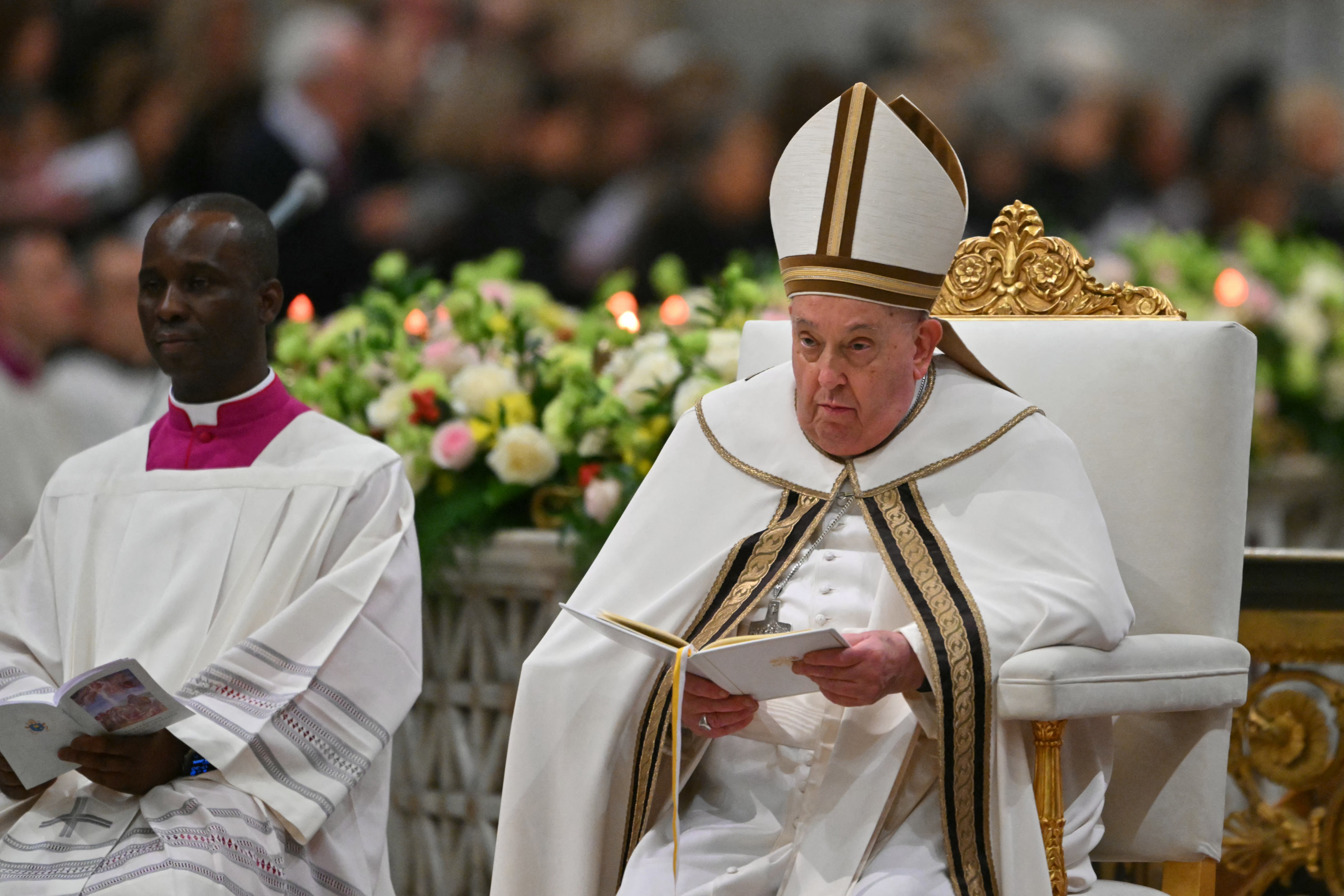 Pope Francis presiding over vespers at Saint Paul Outside the Walls, in Rome, in January 2025
