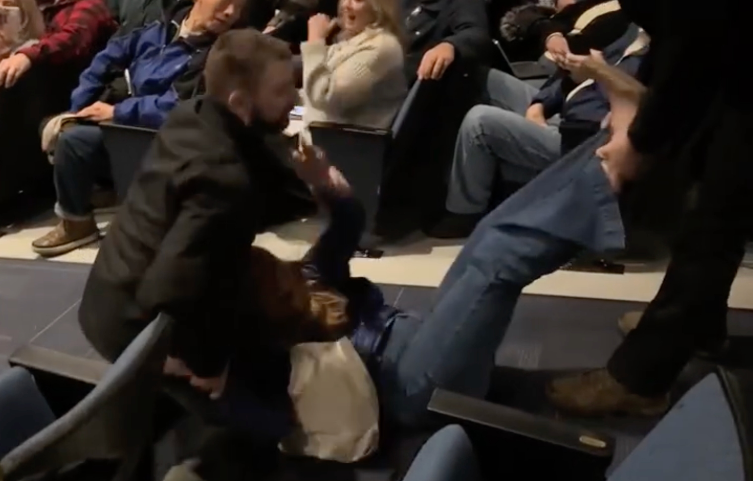 Borrenpohl was dragged to the floor by the wrists and ankles. before she eventually clambered back to her seat