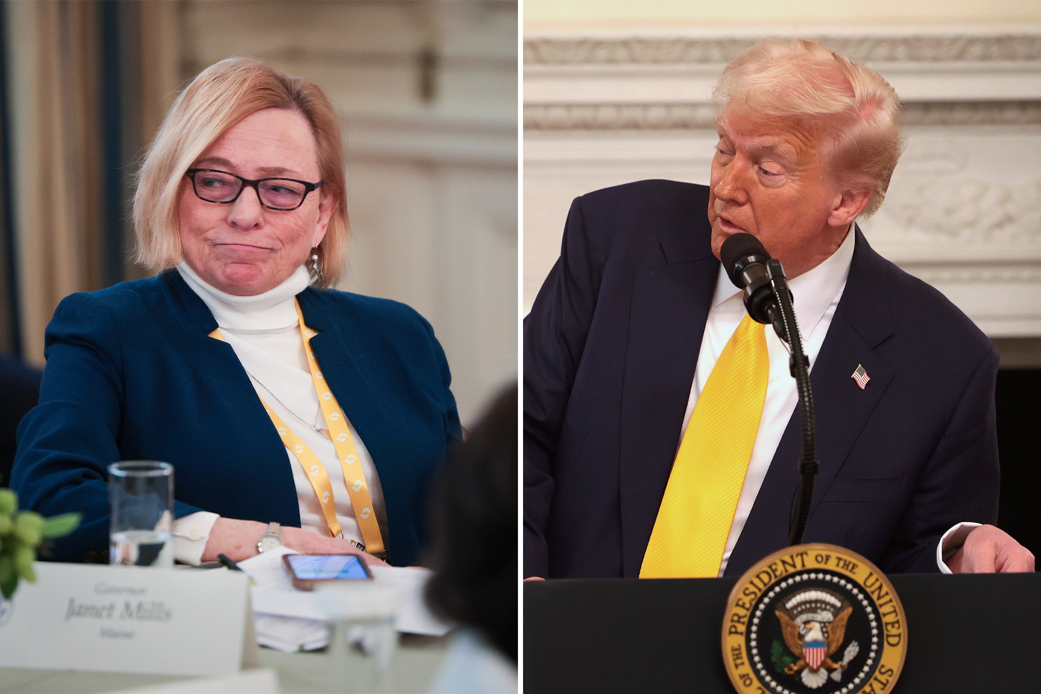 Maine Governor Janet Mills and President Donald Trump