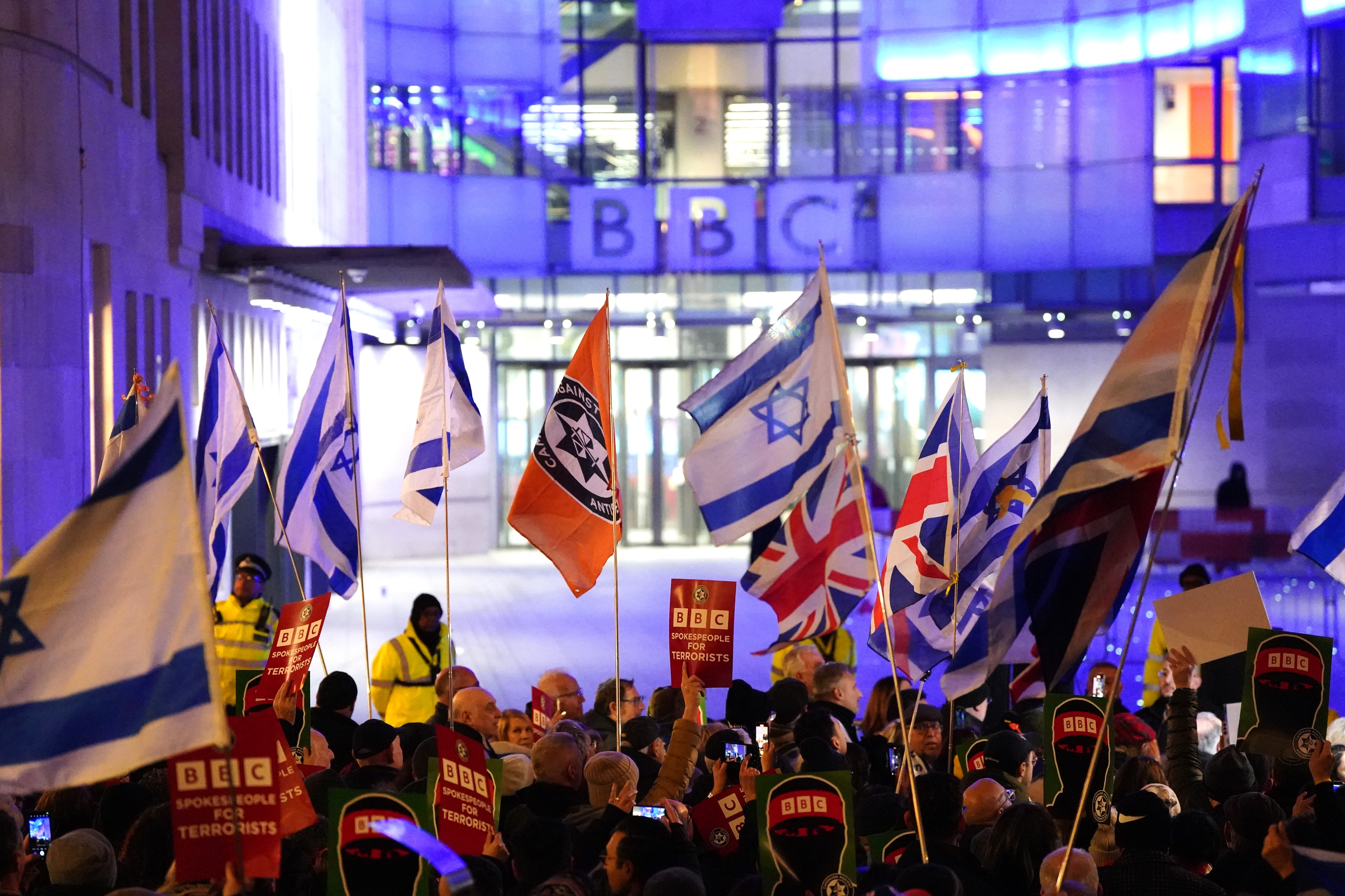 The protest outside the BBC’s Broadcasting House on Tuesday (Ben Whitley/PA)