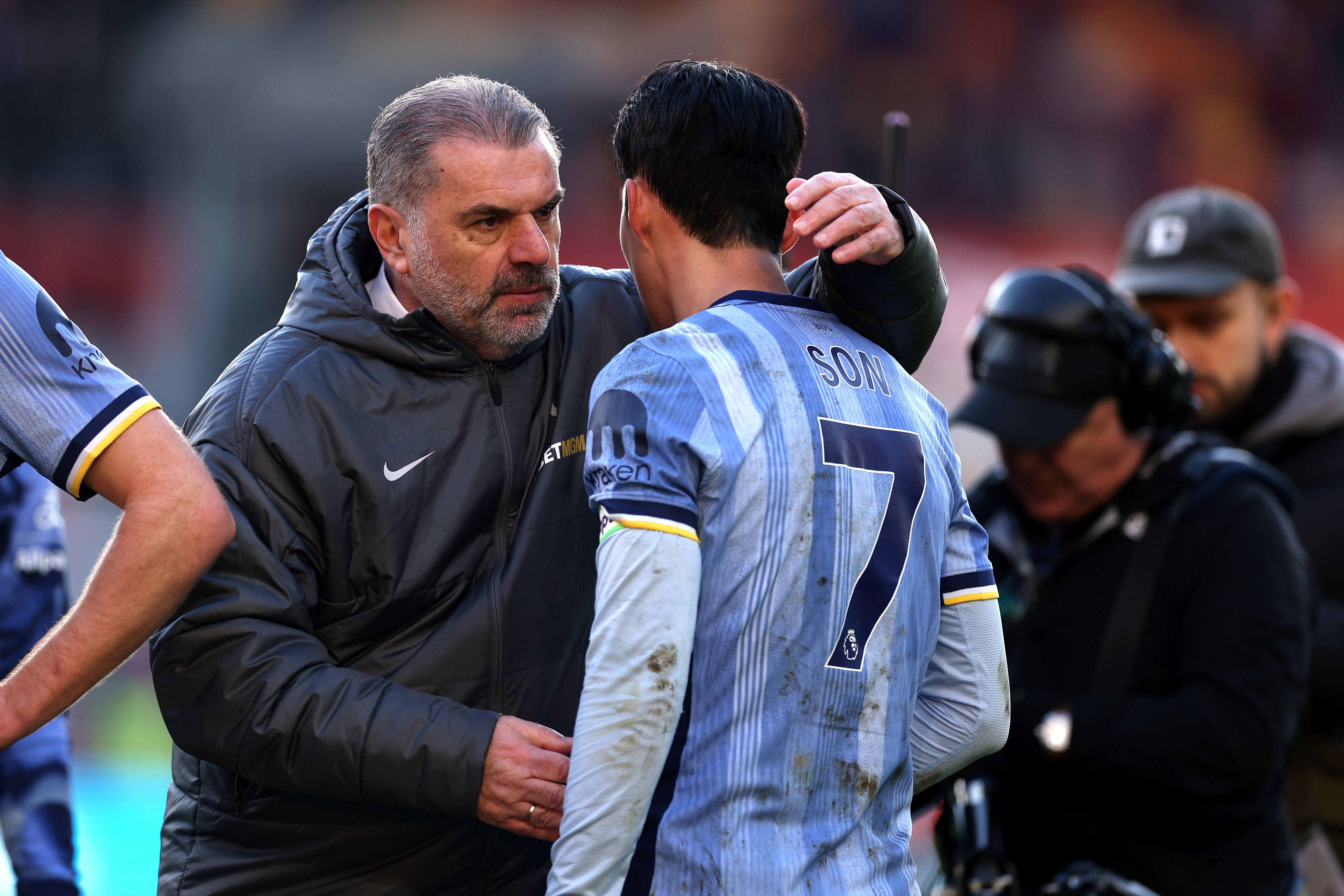 Ange Postecoglou with Tottenham captain Son Heung-min (Steven Paston/PA)
