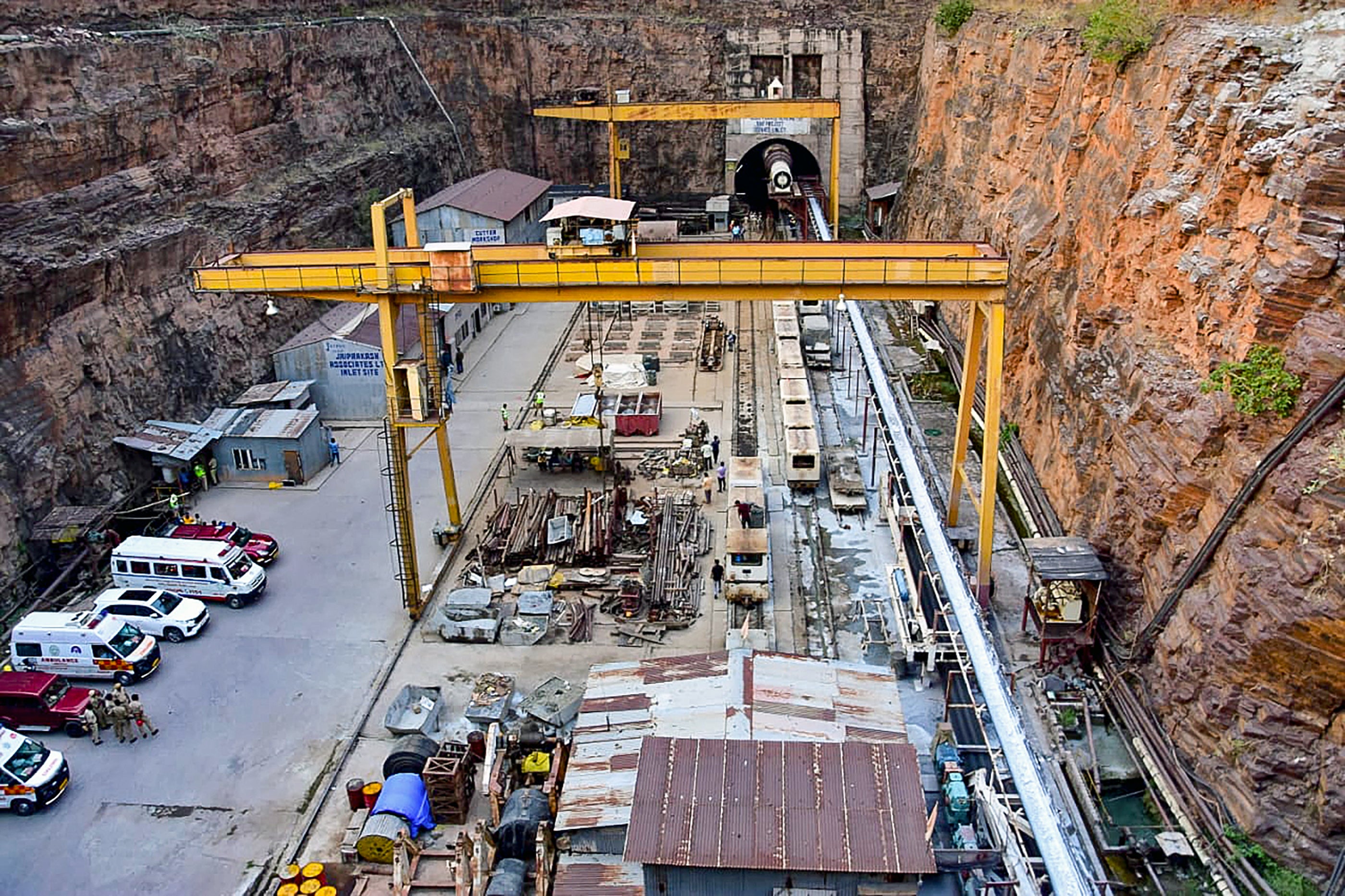 A general view shows a section of the Srisailam Left Bank Canal (SLBC) project tunnel, a day after a portion of the tunnel collapsed at Nagarkurnool district in India's Telangana state