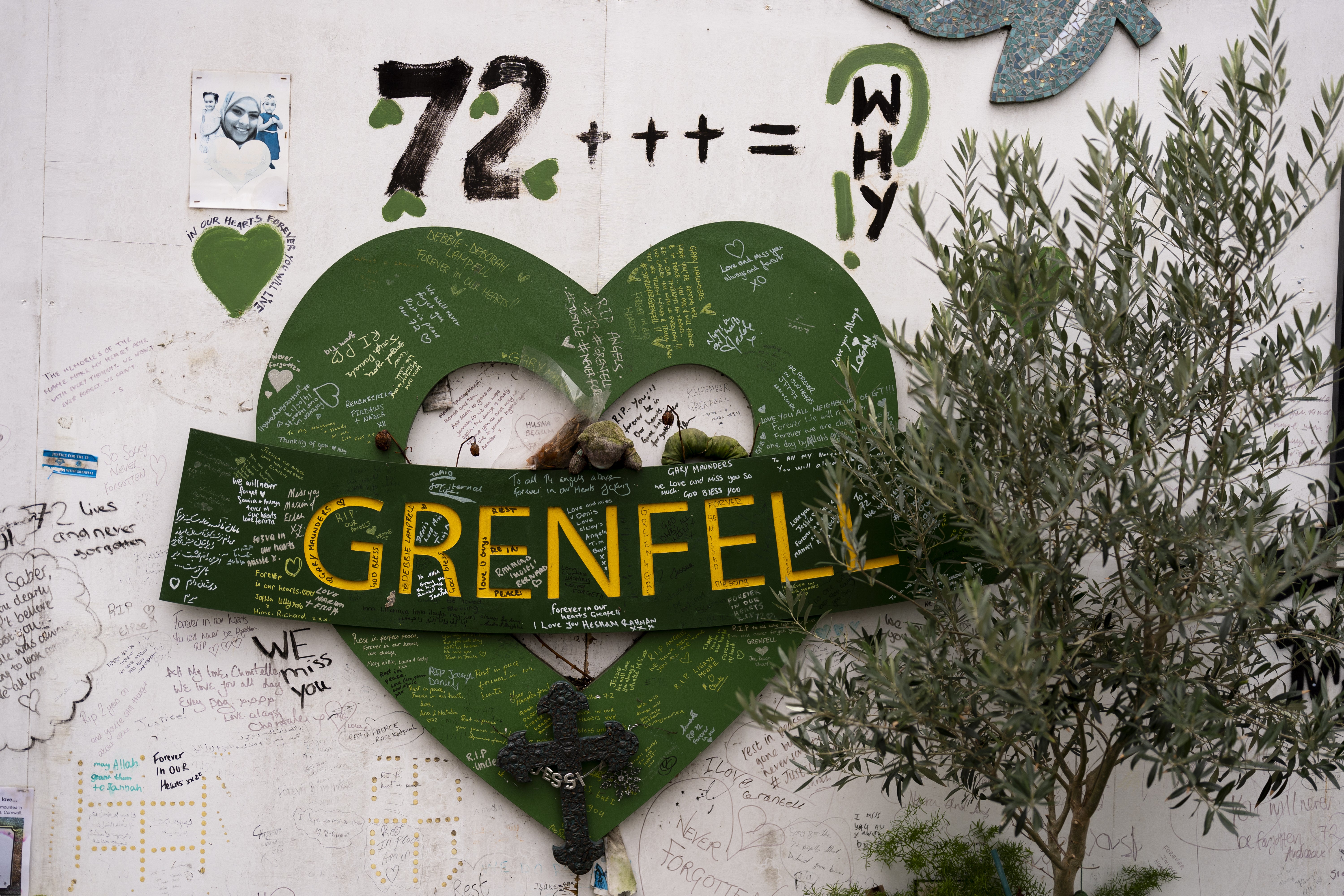 The memorial beneath Grenfell Tower