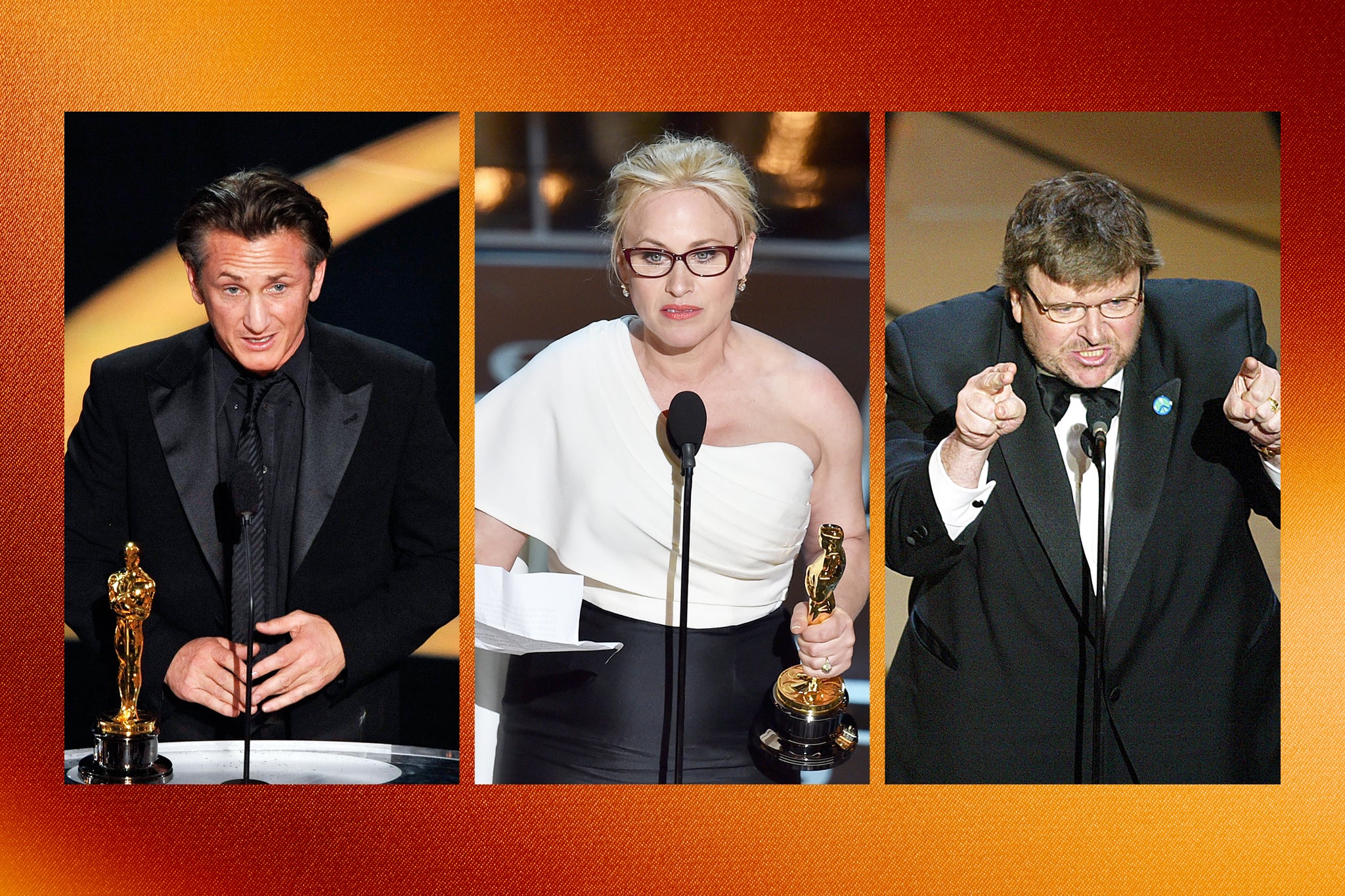 Sean Penn, Patricia Arquette and Michael Moore are among the stars who've used the Oscar stage to make political statements