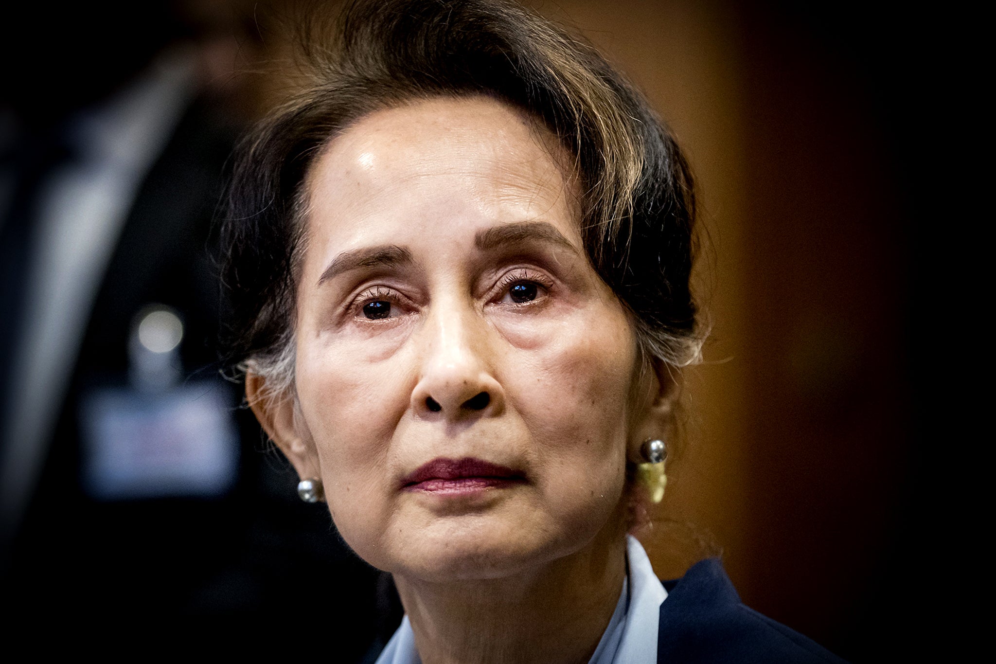 Aung San Suu Kyi looks on before the UN's International Court of Justice on December 11, 2019