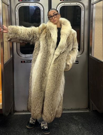 Influencer Eloise Dufka, 25, on the subway in her $1,600 vintage coyote coat from Madison Avenue Furs, said: “There was just this level of confidence and appeal that came with owning a fur.”