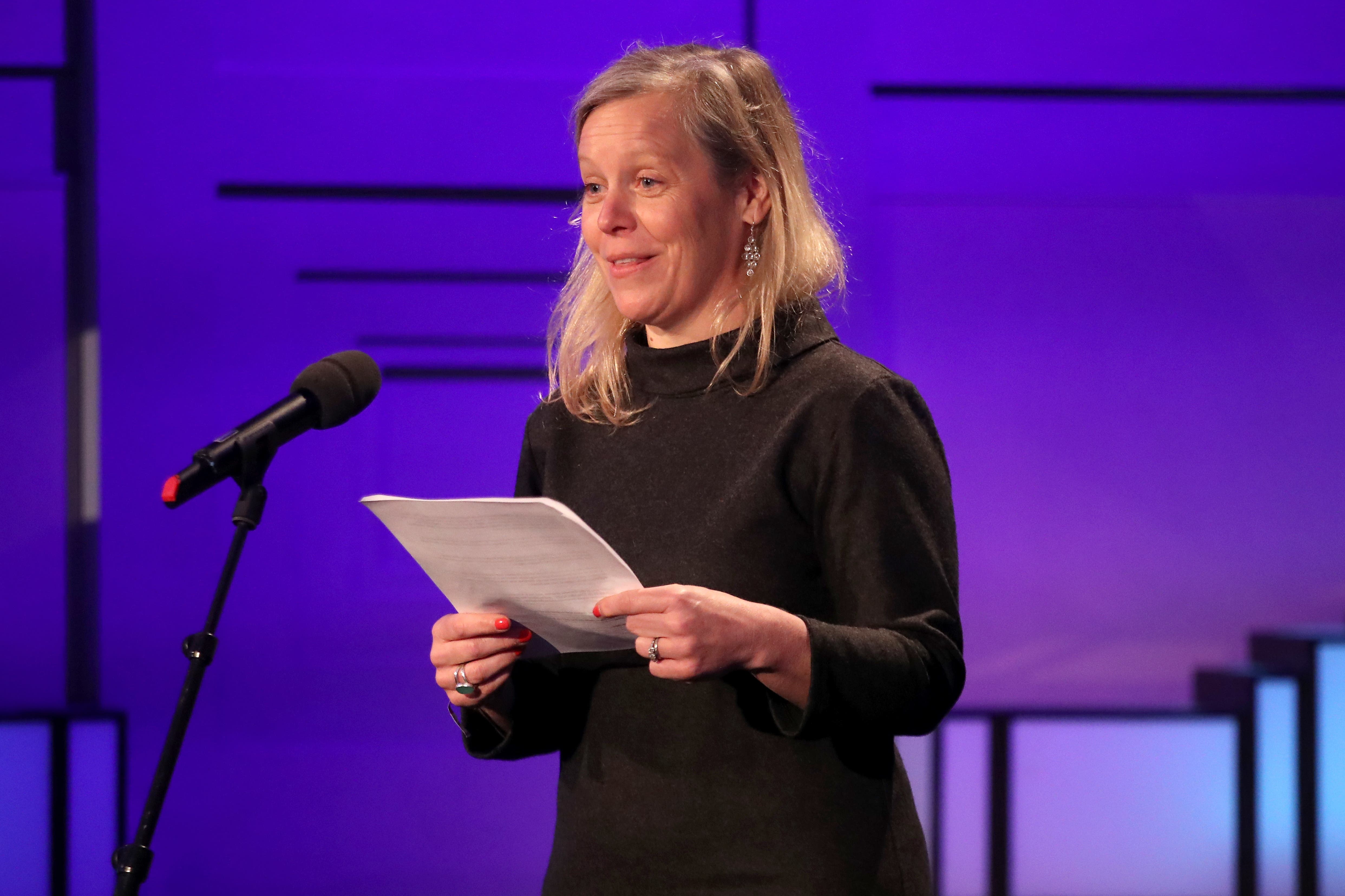 Charlotte Moore, BBC director of content speaks speaks at Old Broadcasting House in London during the screening of the BBC’s documentary Mind Over Marathon (PA)
