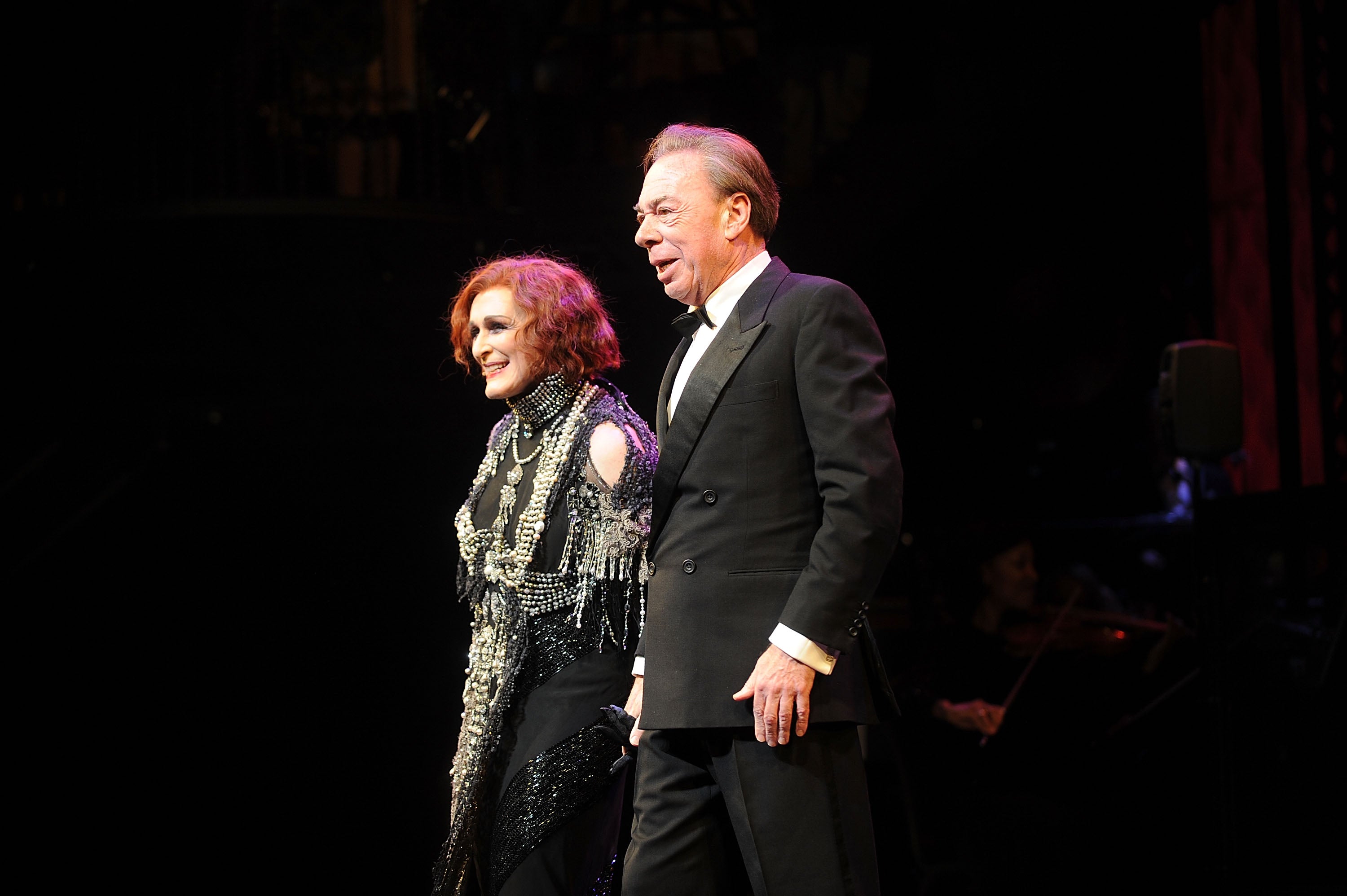 Glenn Close and Andrew Lloyd Webber attend the curtain call for Andrew Lloyd Webber's ‘Sunset Boulevard’ Broadway revival in 2017