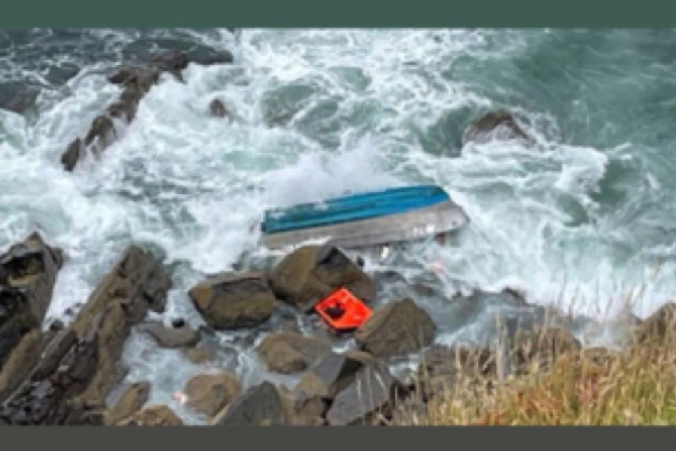 The upturned hull of the Lexi Rose was found at Melrose Point in Aberdeenshire (HM Coastguard/PA)