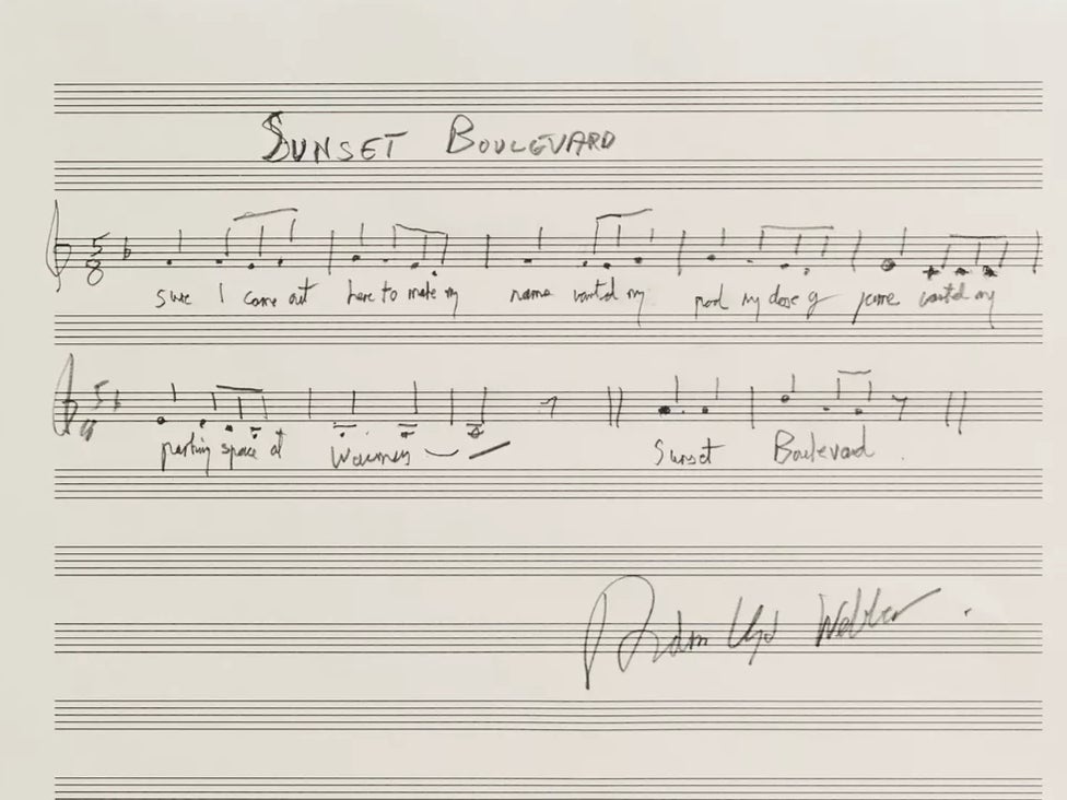 Andrew Lloyd Webber has donated rare handwritten musical score to raise money for victims of Los Angeles wildfires