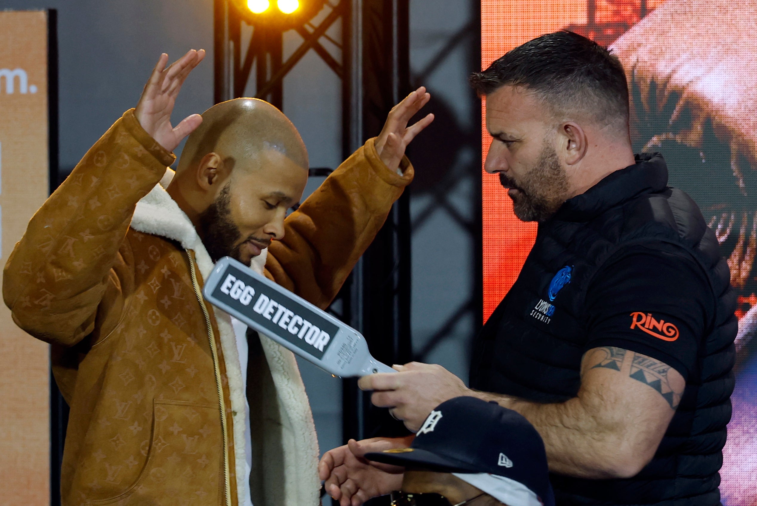 Chris Eubank Jr is scanned by security after egging Conor Benn at the previous press conference