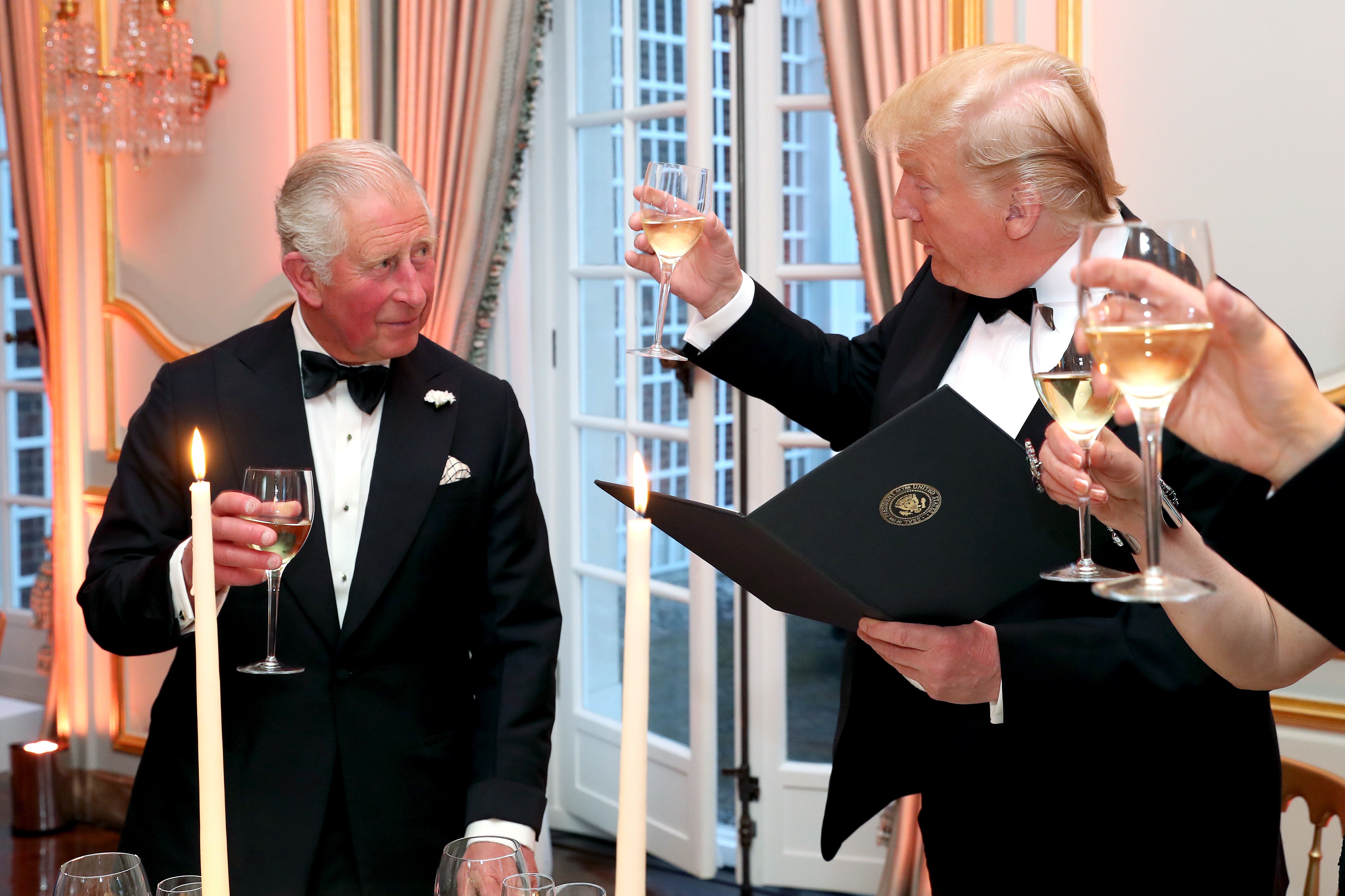 Donald Trump and the then-Prince of Wales during the toast at a dinner in London in 2019