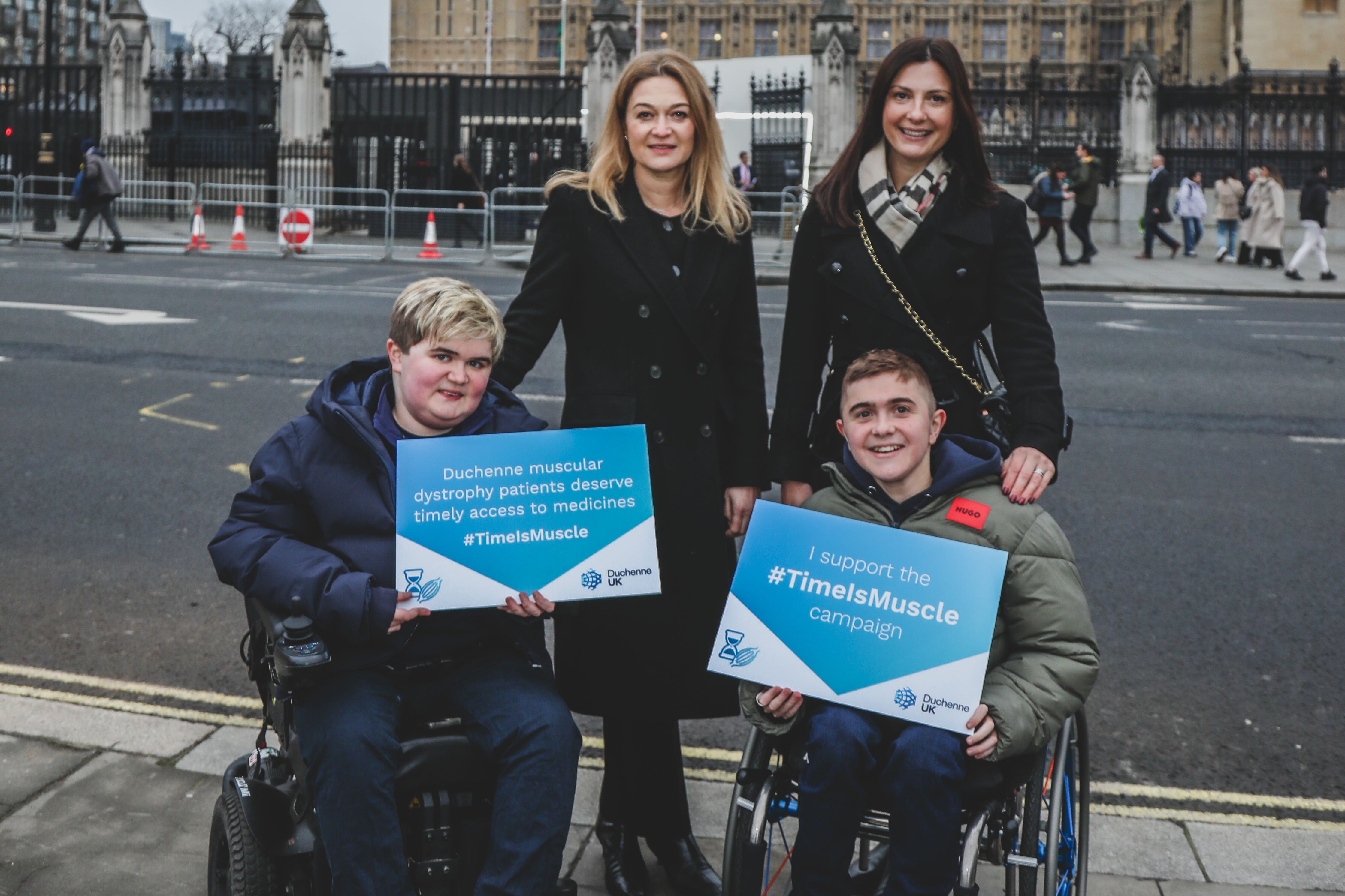 Emily Reuben with son Eli, left, and Alex Johnson with son Jack (Duchenne UK/PA)