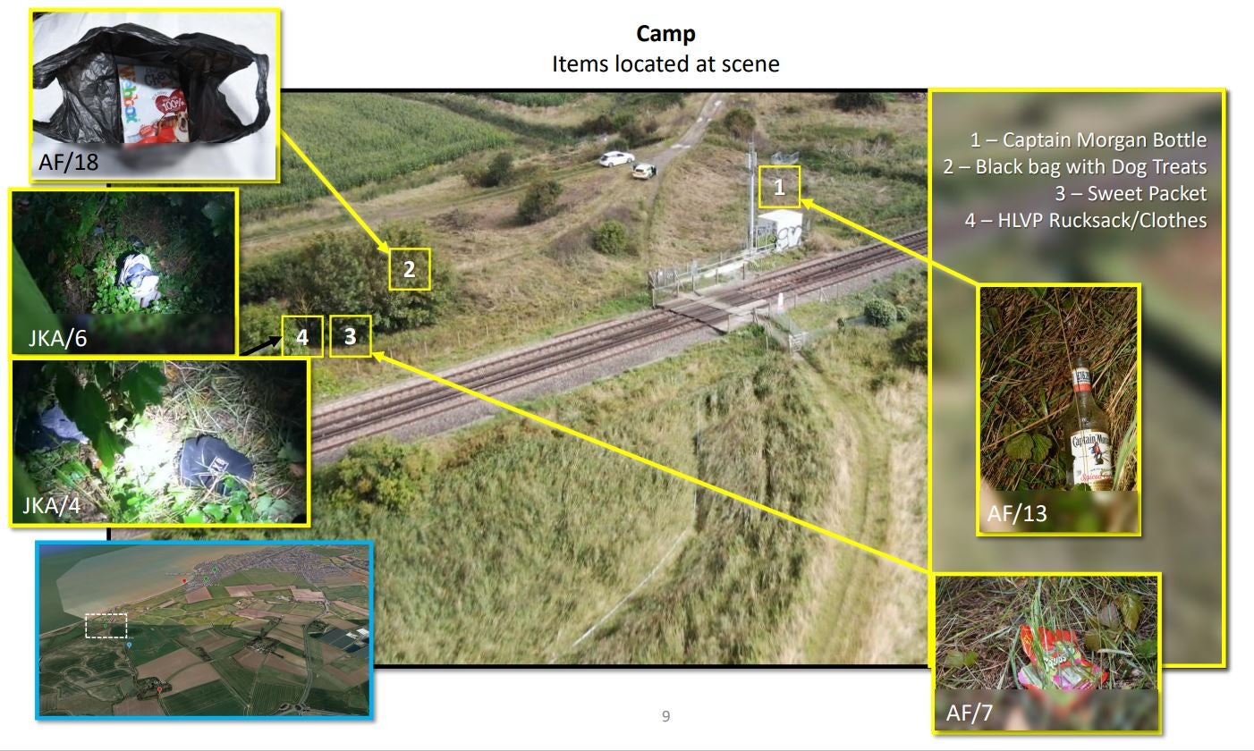 Photos issued by Kent Police of evidence photos of items located after the murder.