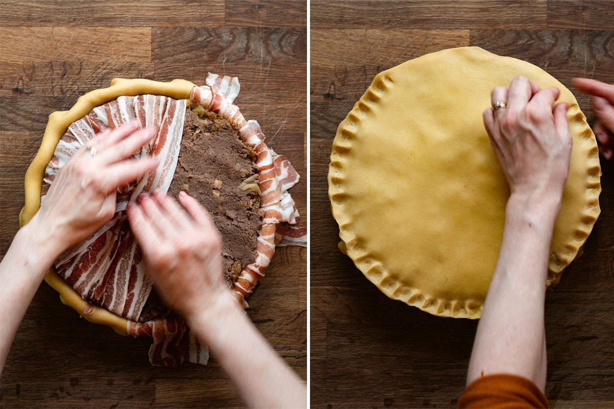 The final flourish – because the only thing better than a pie is one wrapped in bacon