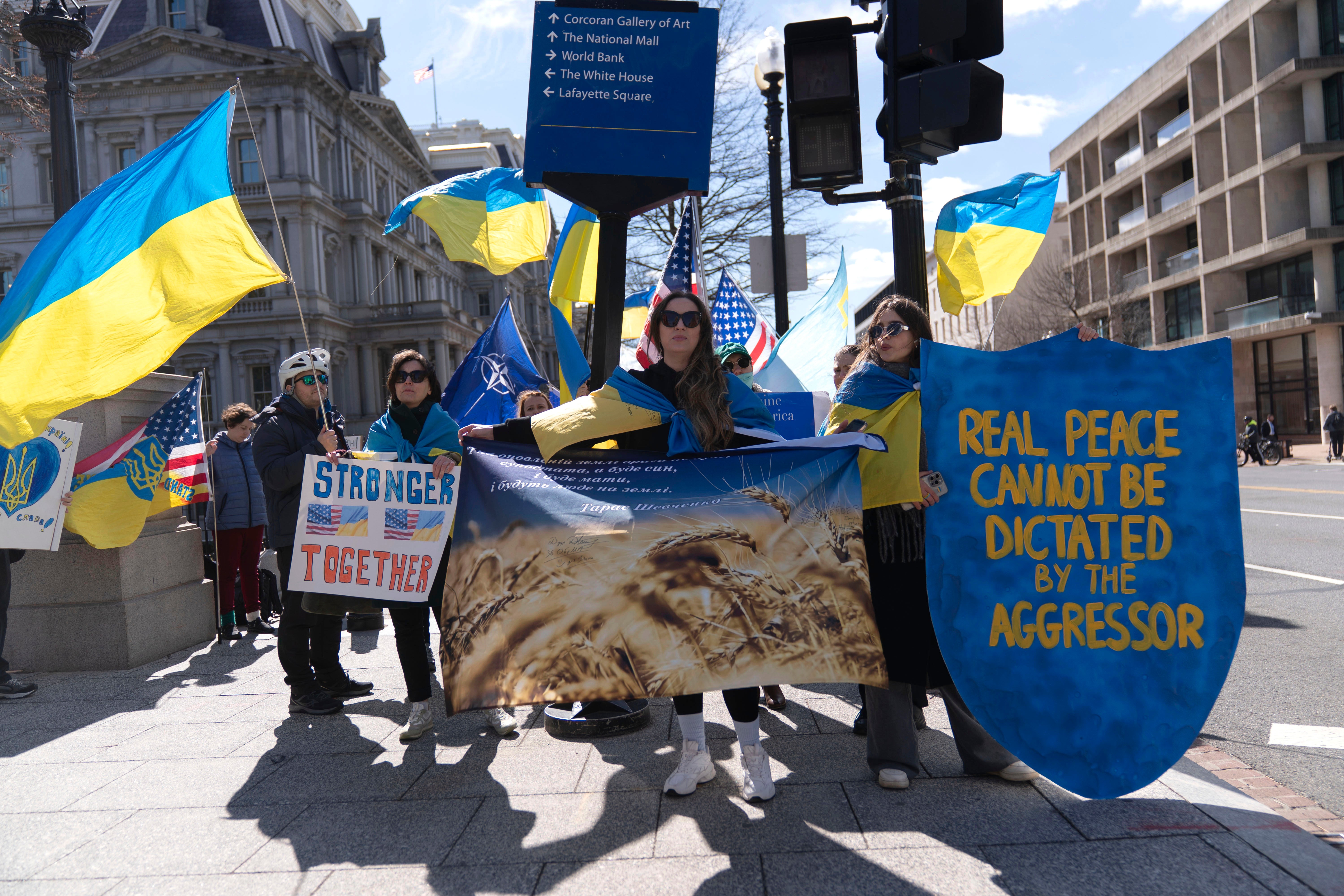 Ukraine supporters gathered outside the White House on February 28 as Zelensky arrived to discuss a path forward to end Russia’s war in Ukraine