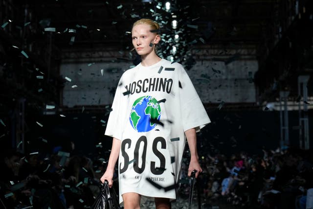 Moschino sent designer bin bags down the runway (Luca Bruno/AP)