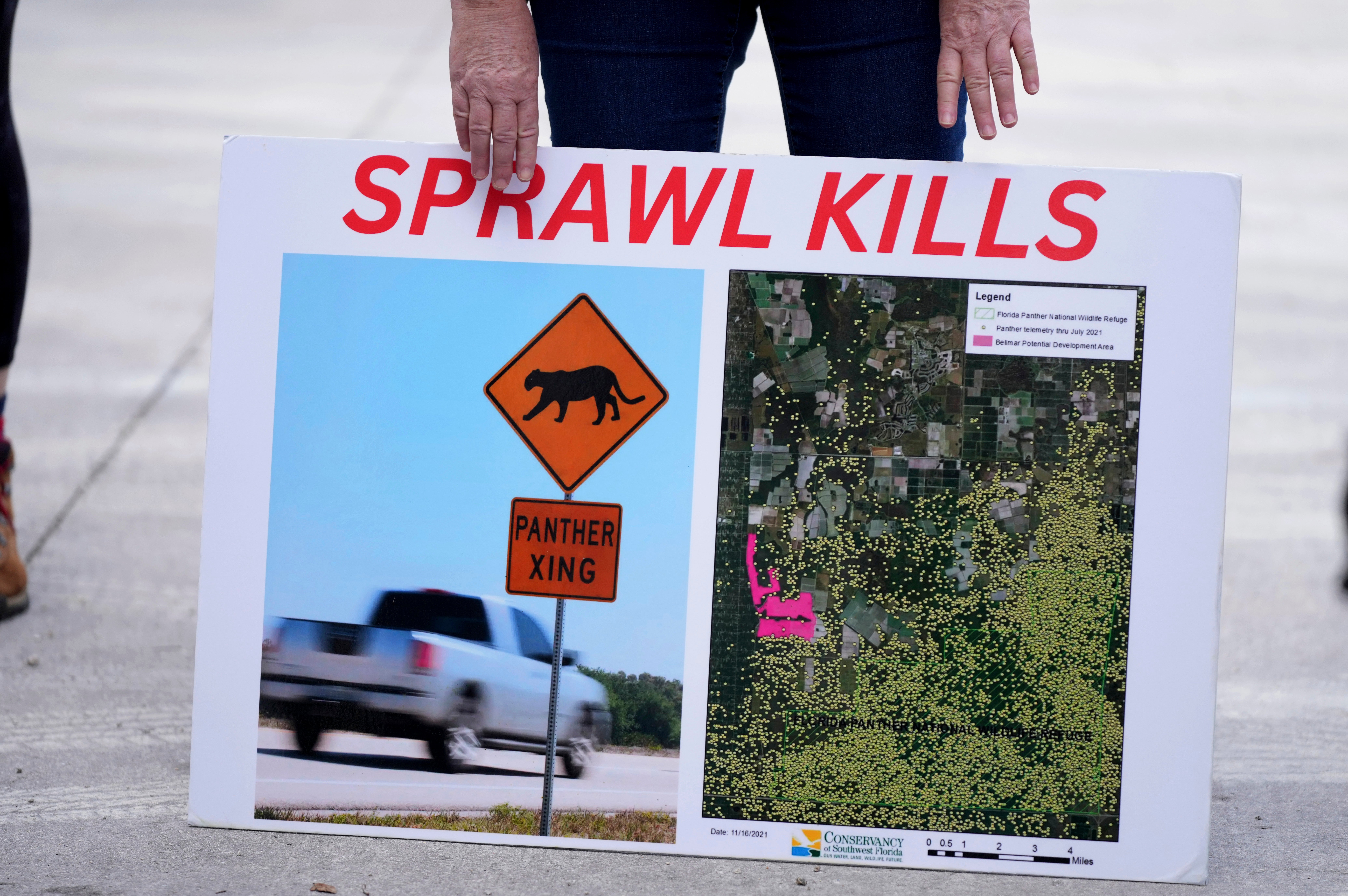 A placard displays locations of panther habitats inside the Florida Panther National Wildlife Refuge in Southwest Florida